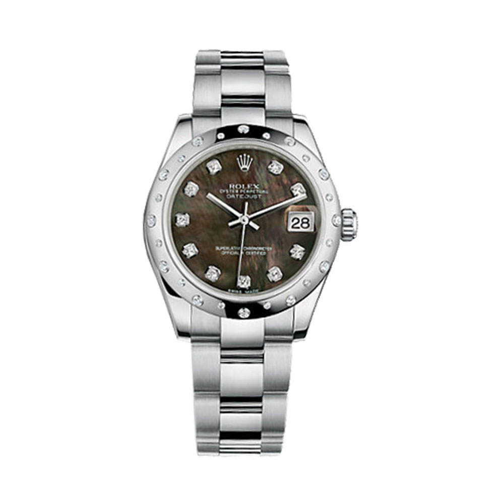 Datejust 31 178344 White Gold & Stainless Steel Watch (Black Mother-of-Pearl Set with Diamonds) - Click Image to Close