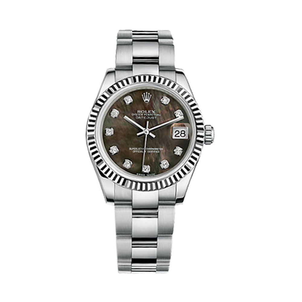 Datejust 31 178274 White Gold & Stainless Steel Watch (Black Mother-of-Pearl Set with Diamonds)
