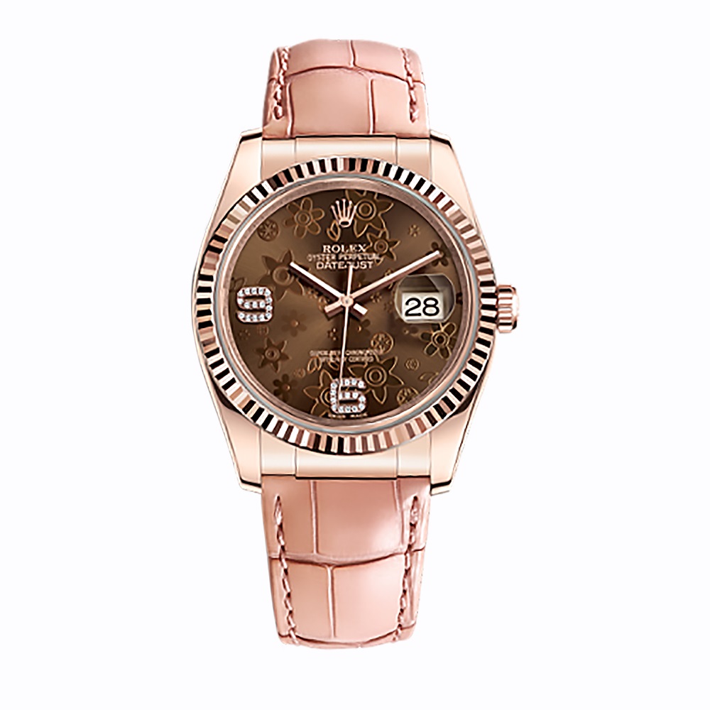 Datejust 36 116135 Rose Gold Watch (Chocolate Floral Motif Set with Diamonds)