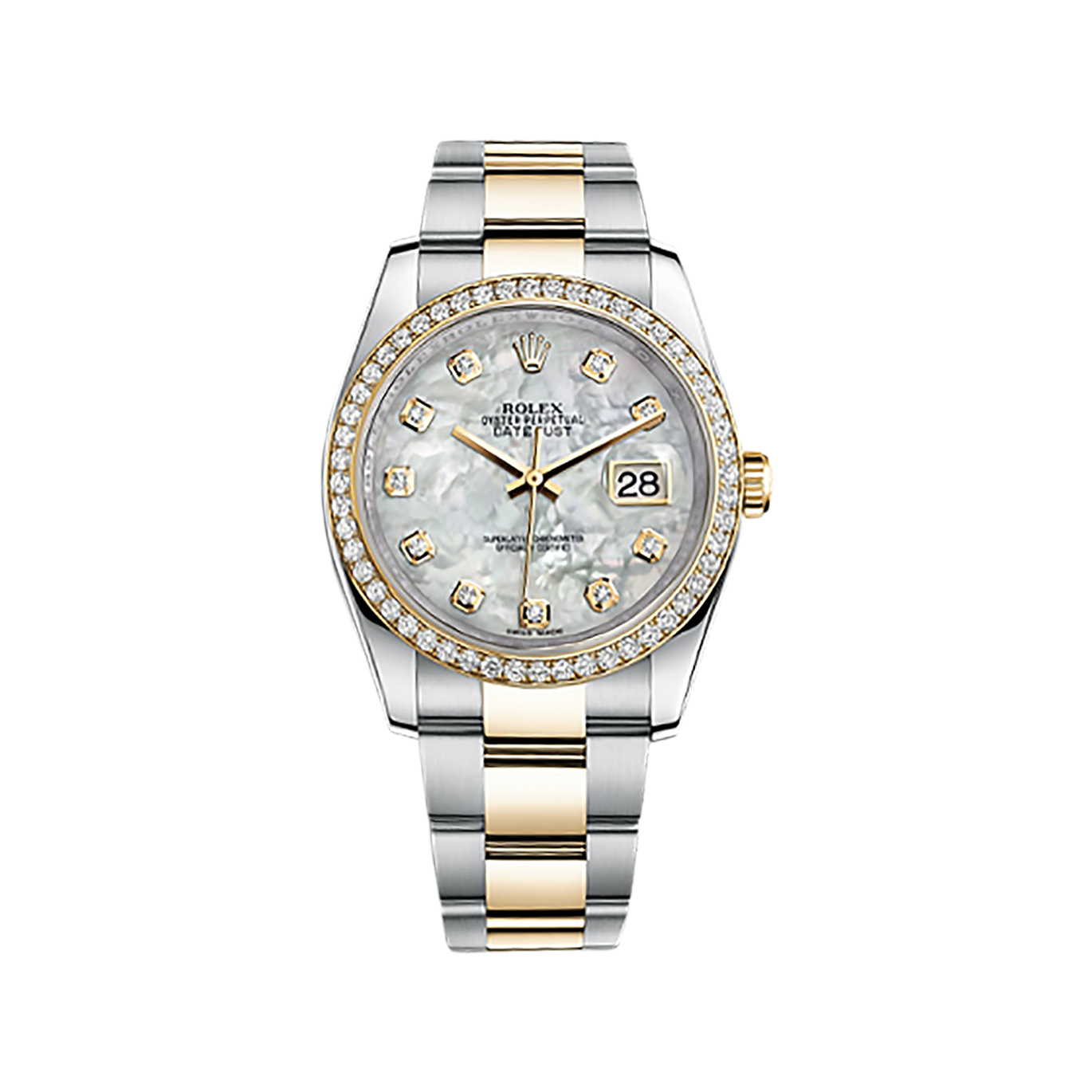 Datejust 36 116243 Gold & Stainless Steel Watch (White Mother-of-Pearl Set with Diamonds)