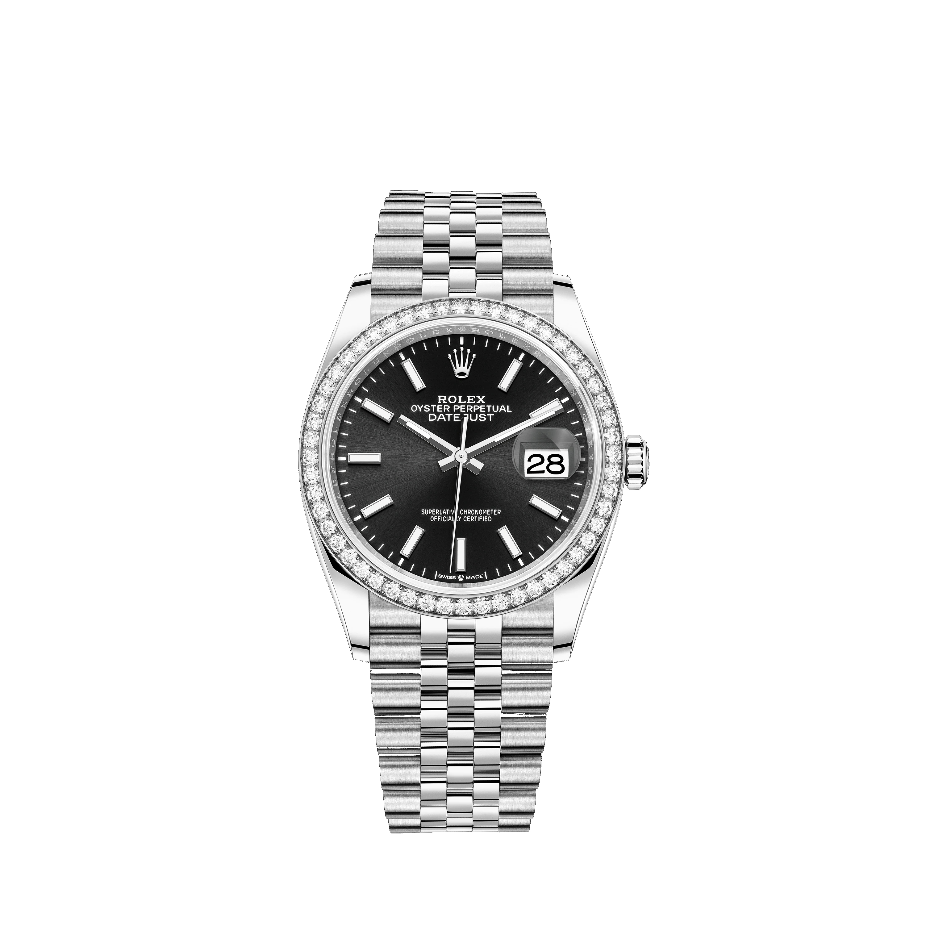 Datejust 36 126284RBR White Gold, Stainless Steel & Diamonds Watch (Black) - Click Image to Close