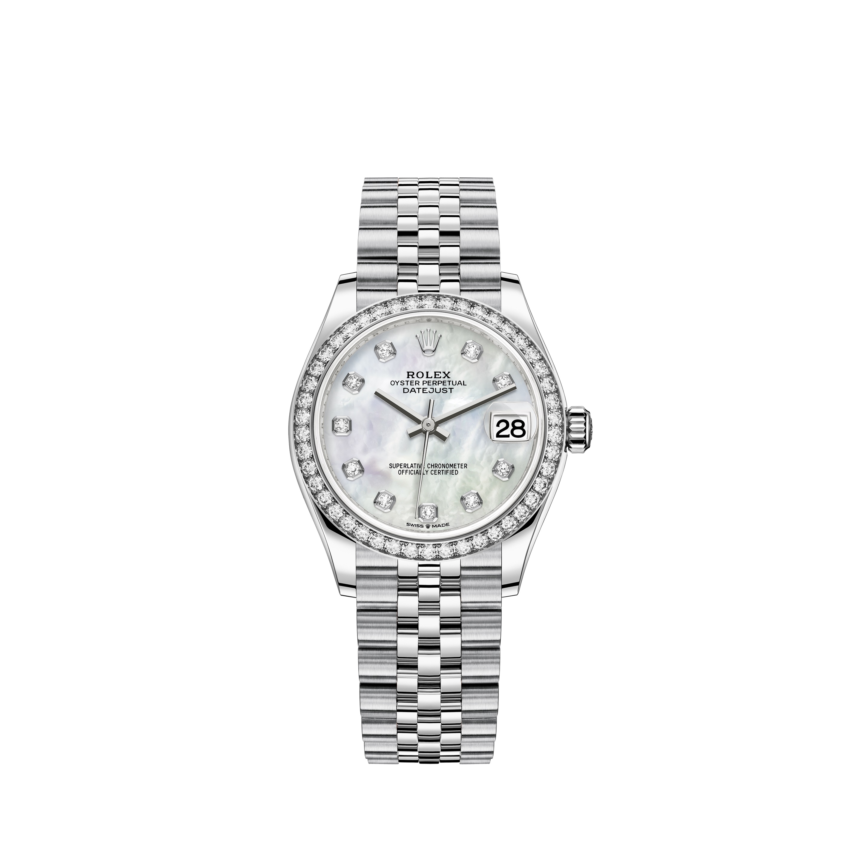 Datejust 31 278384RBR White Gold & Stainless Steel Watch (White Mother-of-Pearl Set with Diamonds)