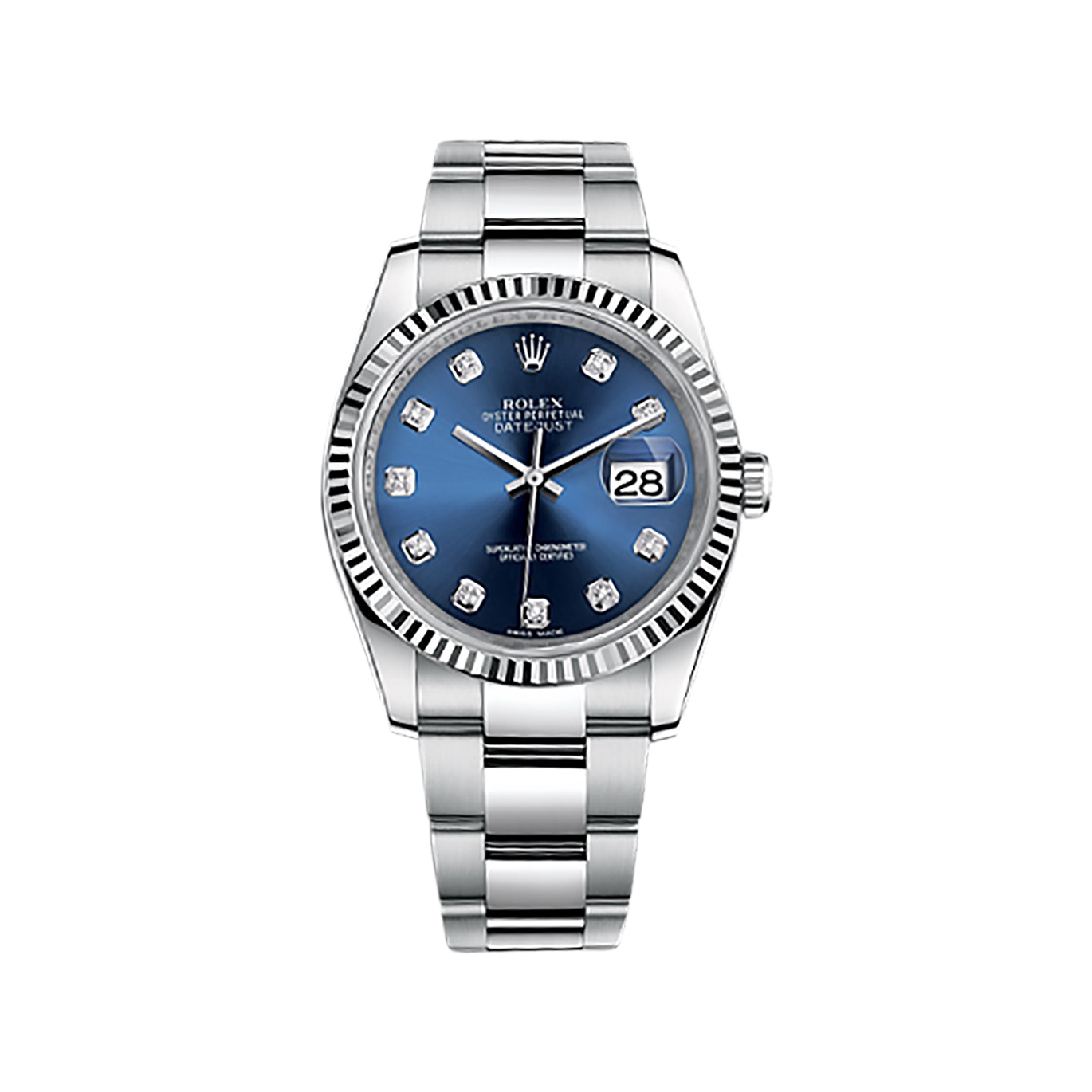 Datejust 36 116234 White Gold & Stainless Steel Watch (Blue Set with Diamonds) - Click Image to Close