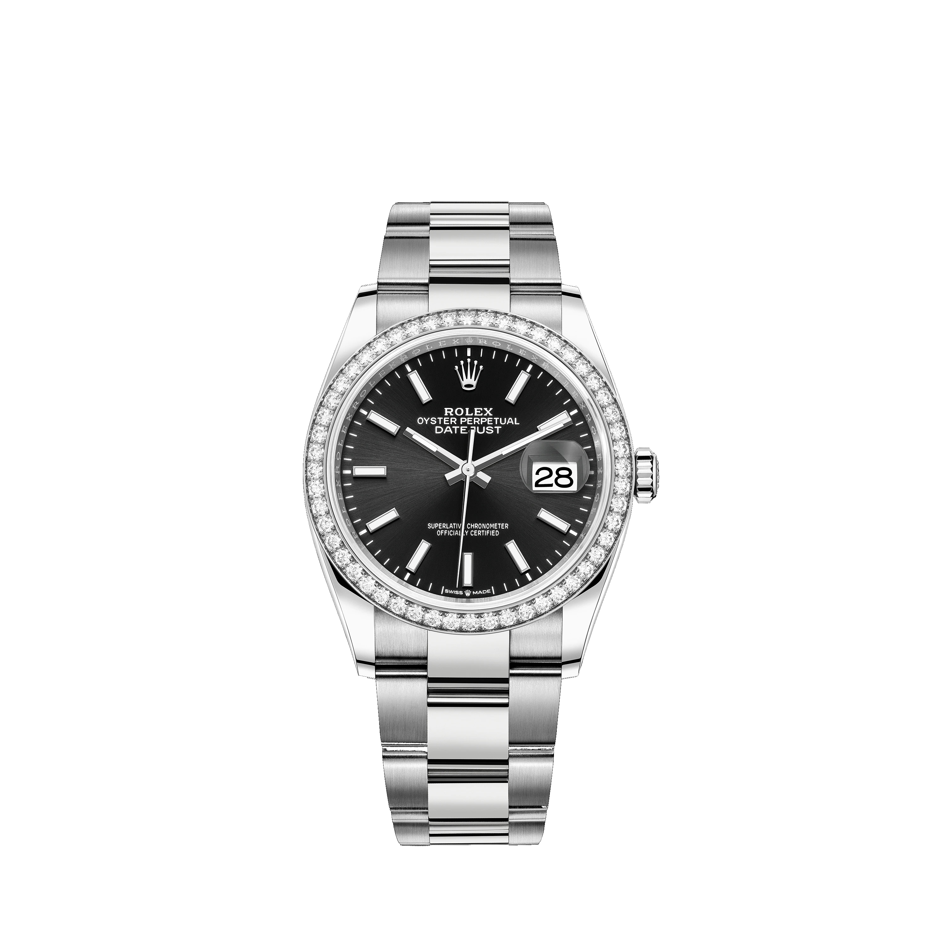 Datejust 36 126284RBR White Gold, Stainless Steel & Diamonds Watch (Black)