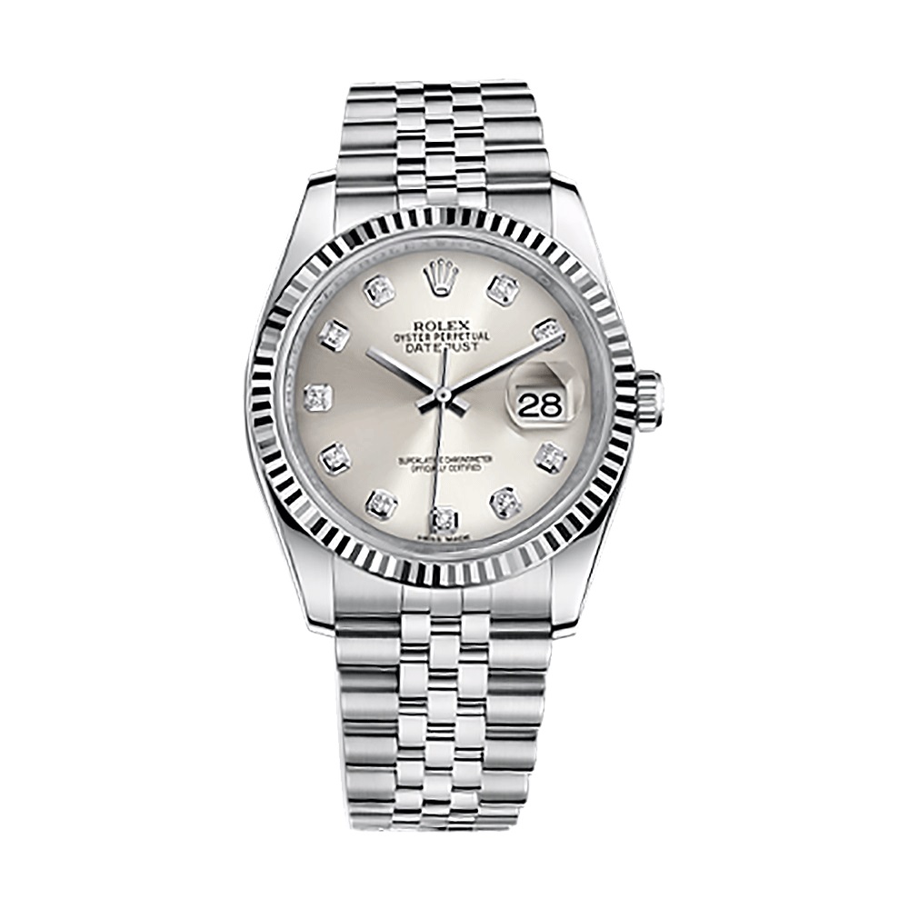 Datejust 36 116234 White Gold & Stainless Steel Watch (Silver Set with Diamonds)