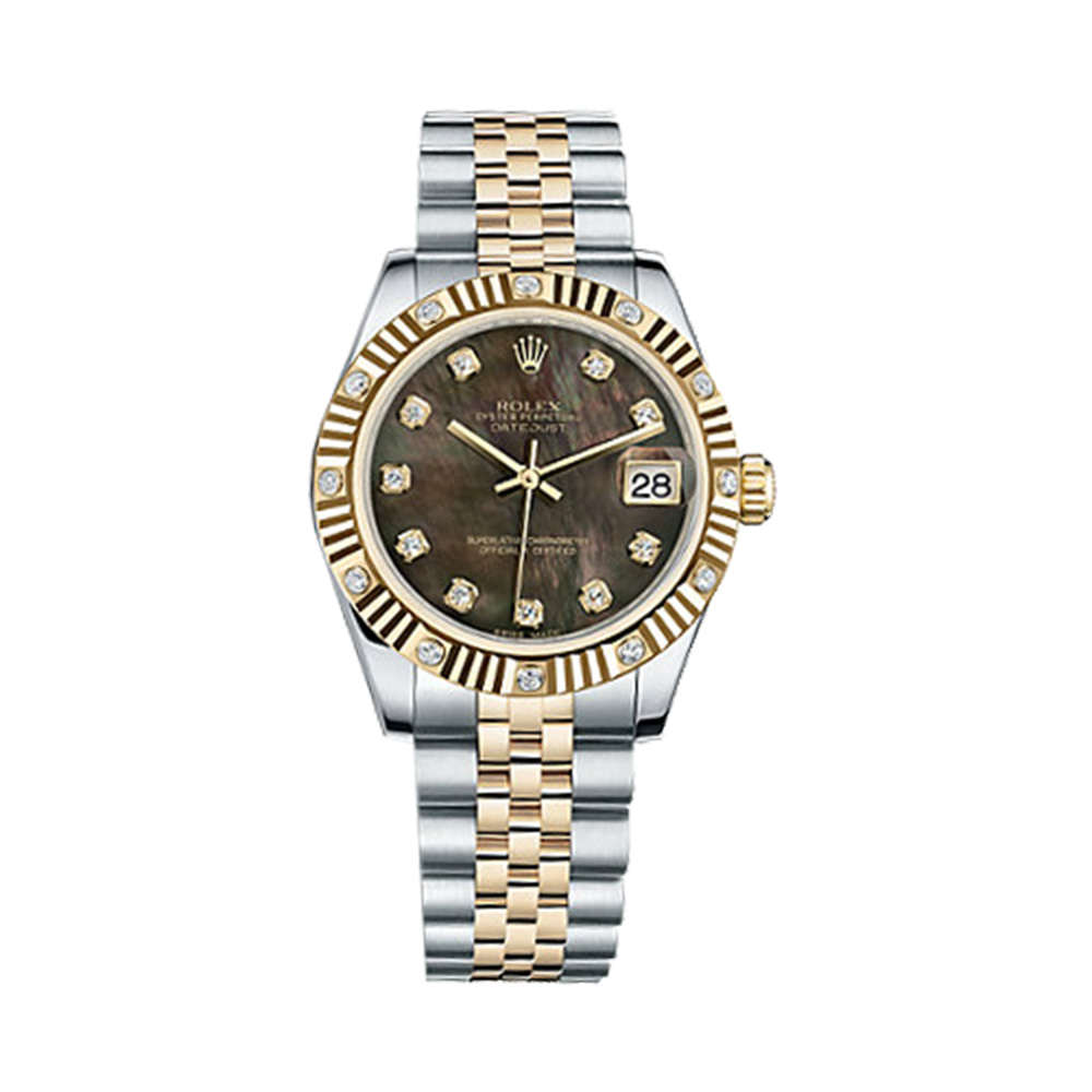 Datejust 31 178313 Gold & Stainless Steel Watch (Black Mother-of-Pearl Set with Diamonds)