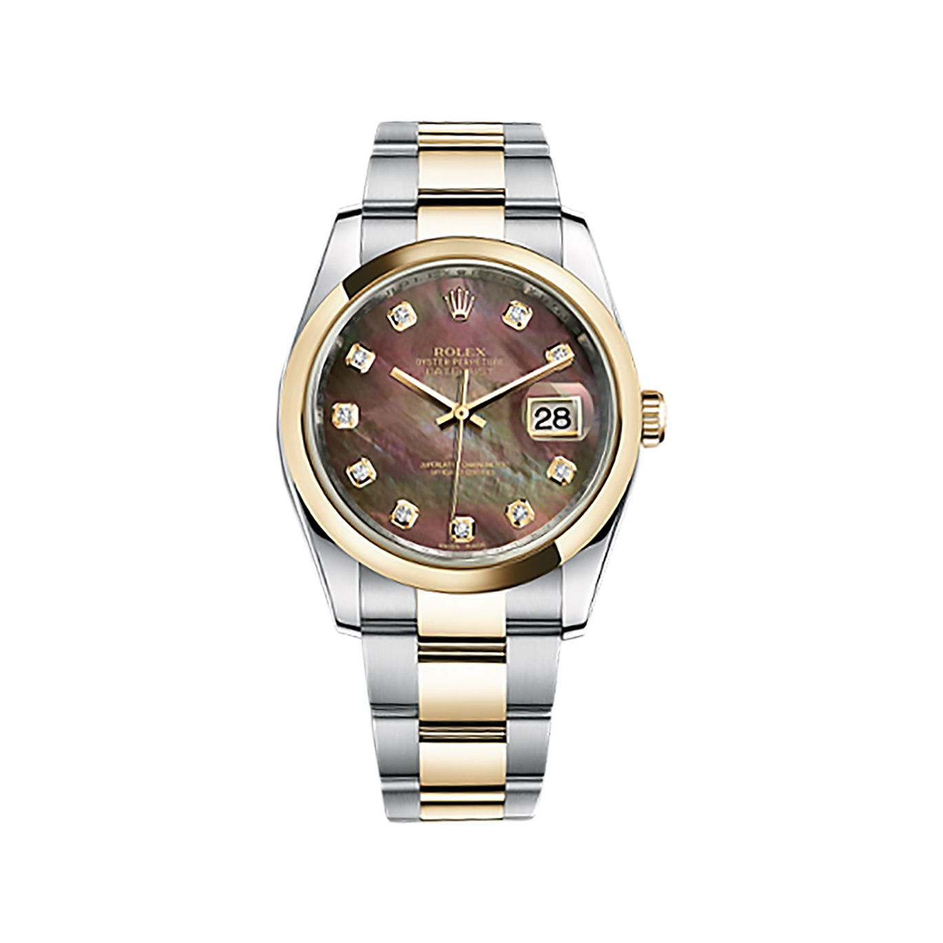 Datejust 36 116203 Gold & Stainless Steel Watch (Black Mother-of-Pearl Set with Diamonds)