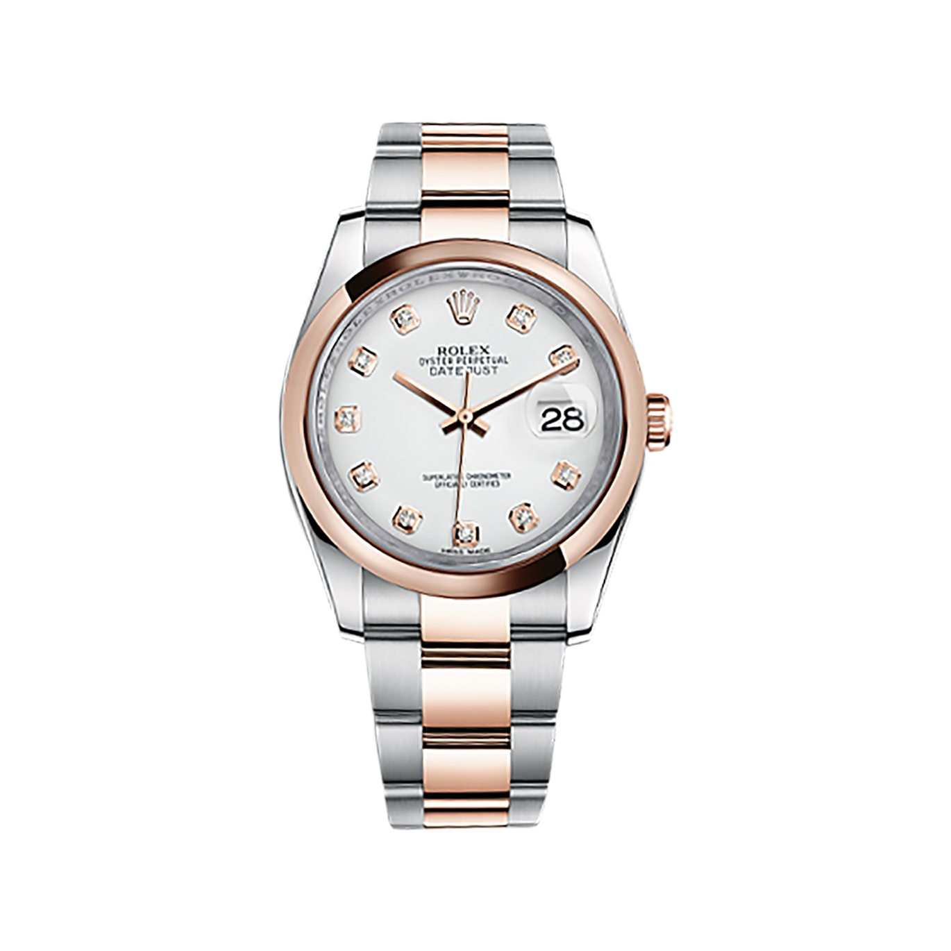Datejust 36 116201 Rose Gold & Stainless Steel Watch (White Set with Diamonds)