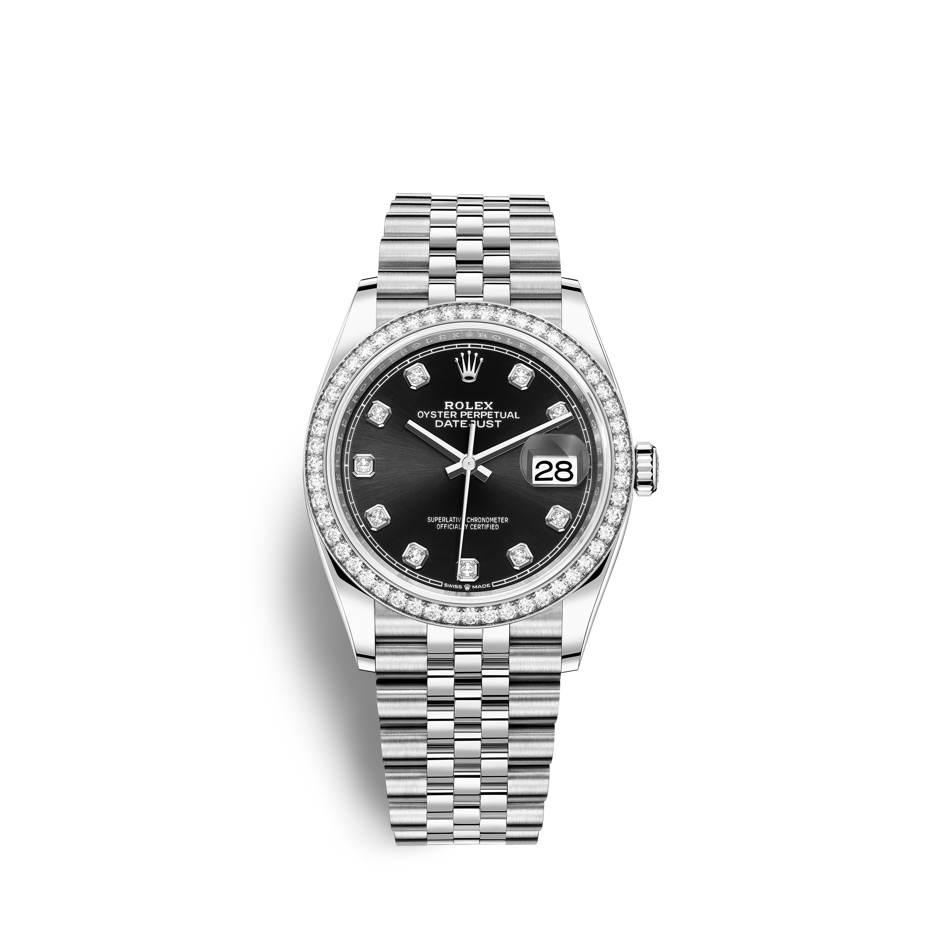 Datejust 36 126284RBR White Gold, Stainless Steel & Diamonds Watch (Black Set with Diamonds)