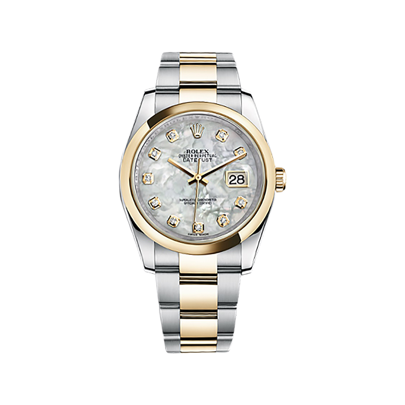 Datejust 36 116203 Gold & Stainless Steel Watch (White Mother-of-Pearl Set with Diamonds)