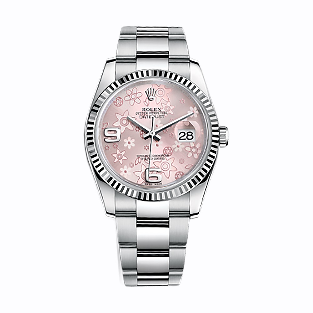 Datejust 36 116234 White Gold & Stainless Steel Watch (Pink Floral Motif)
