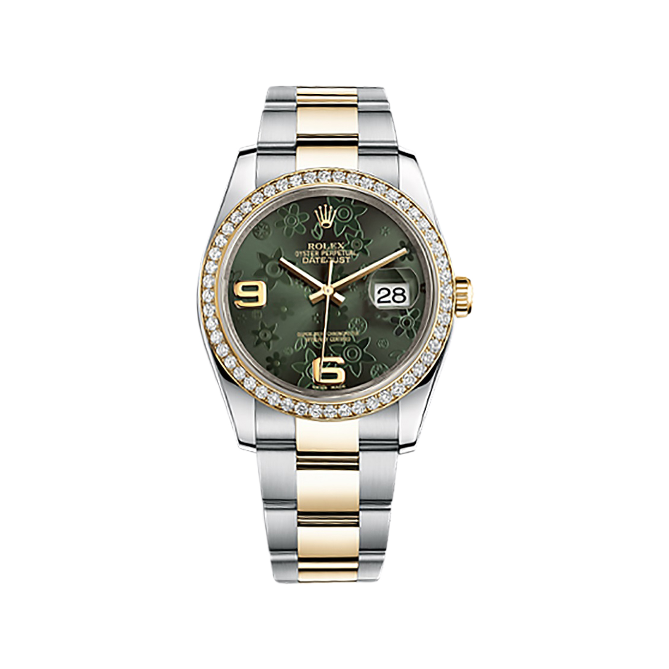 Datejust 36 116243 Gold & Stainless Steel Watch (Green Floral Motif) - Click Image to Close