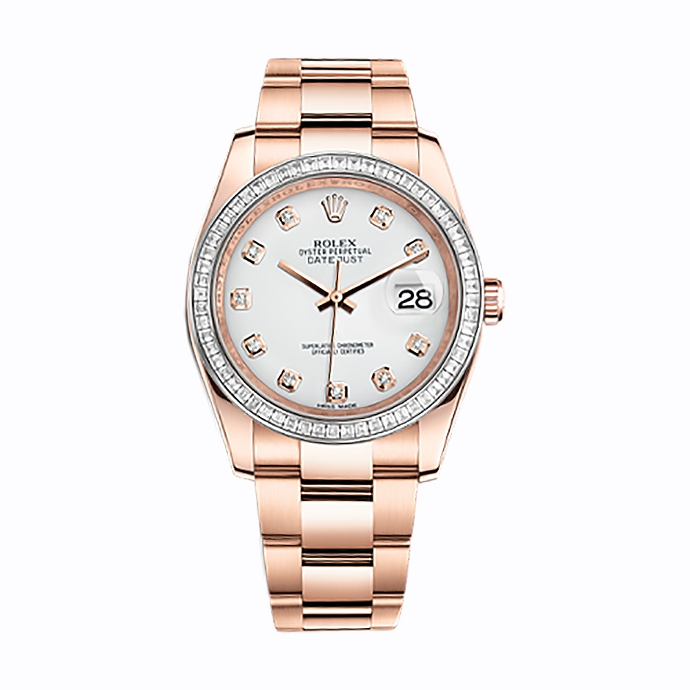Datejust 36 116285BBR Rose Gold Watch (White Set with Diamonds)