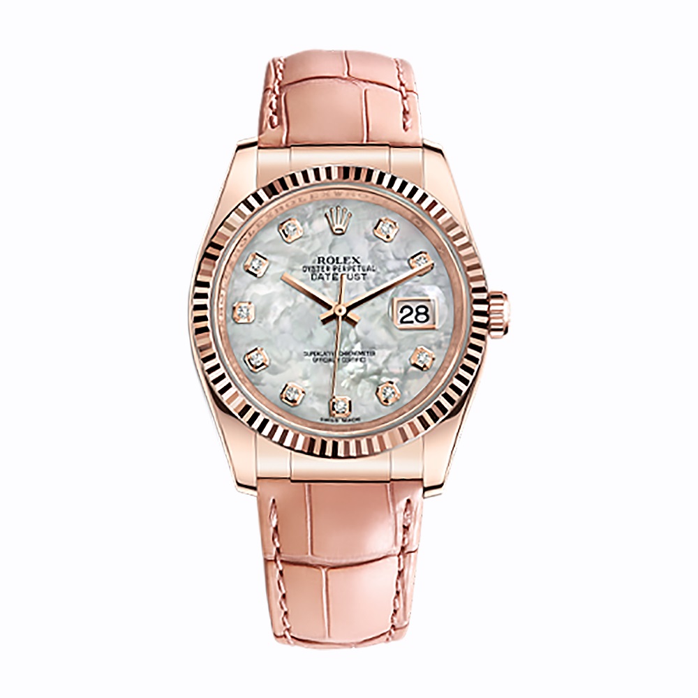 Datejust 36 116135 Rose Gold Watch (White Mother-of-Pearl Set with Diamonds)