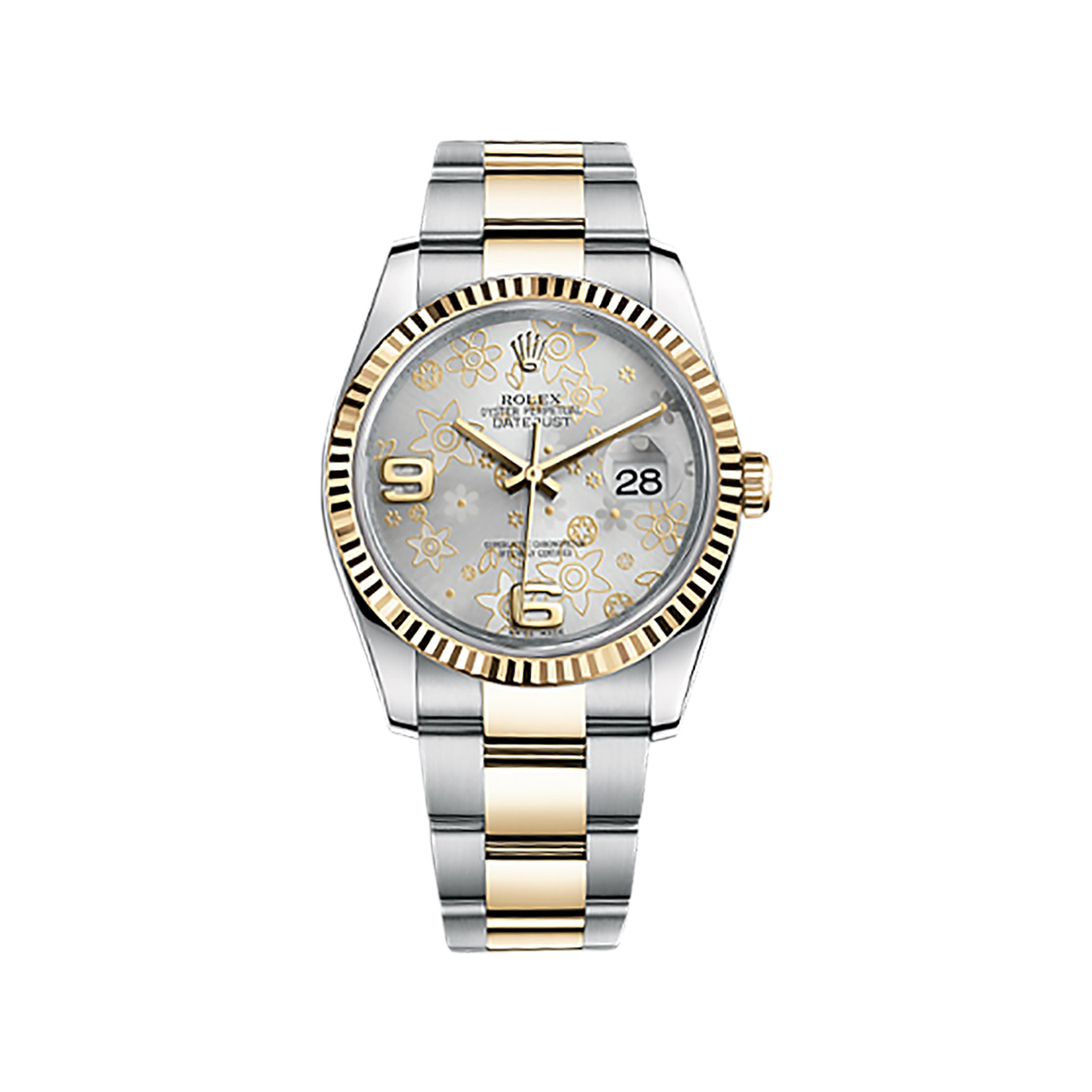 Datejust 36 116233 Gold & Stainless Steel Watch (Silver Floral Motif)