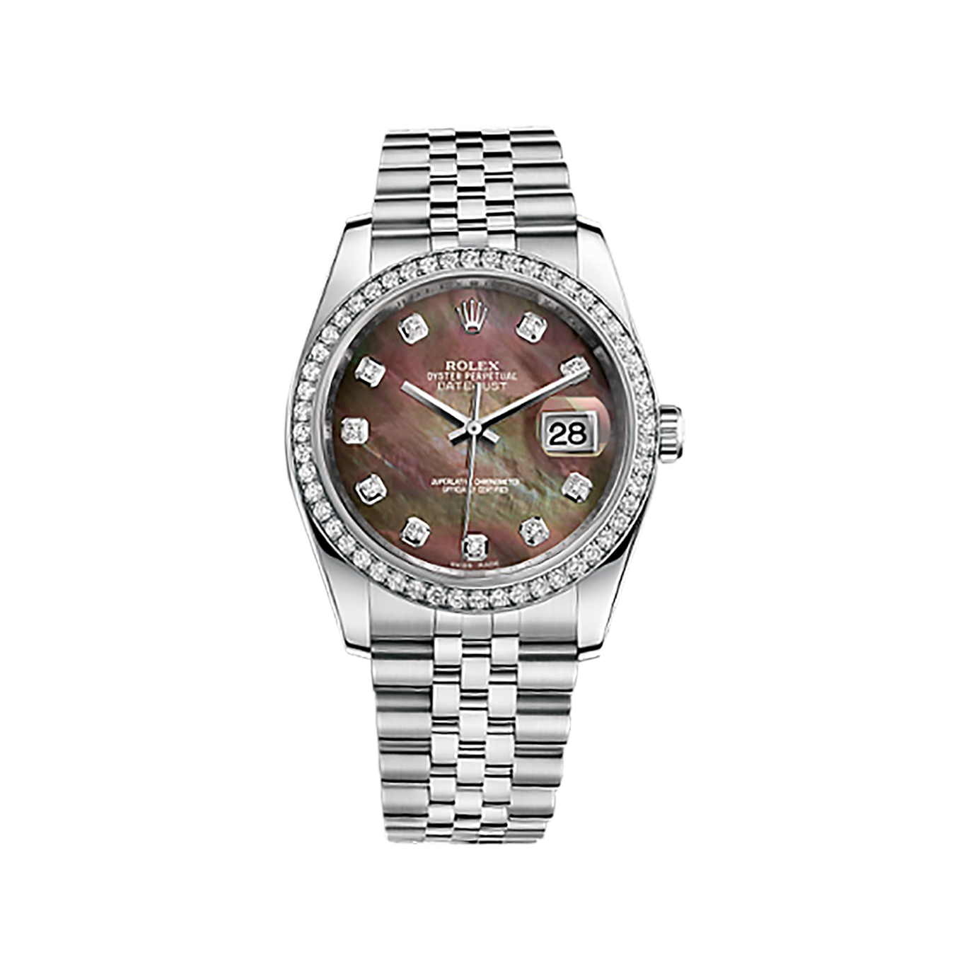 Datejust 36 116244 White Gold & Stainless Steel Watch (Black Mother-of-Pearl Set with Diamonds)