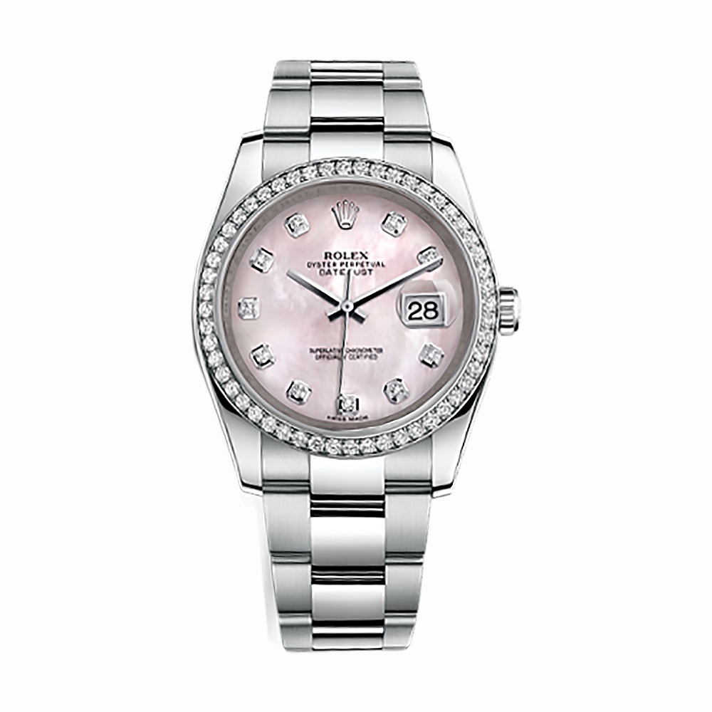 Datejust 36 116244 White Gold & Stainless Steel Watch (Pink Mother-of-Pearl Set with Diamonds)