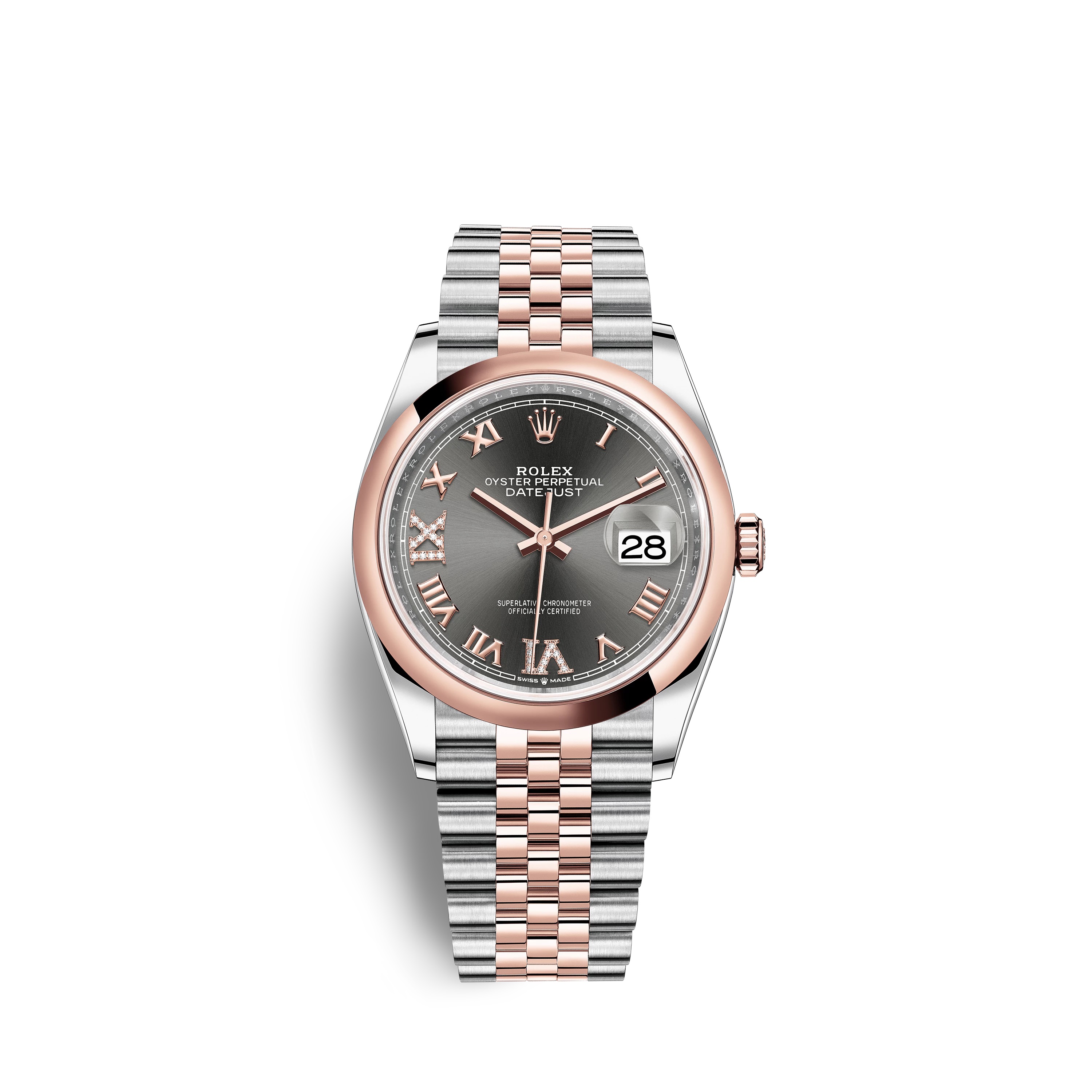 Datejust 36 126201 Rose Gold & Stainless Steel Watch (Dark Rhodium Set with Diamonds) - Click Image to Close