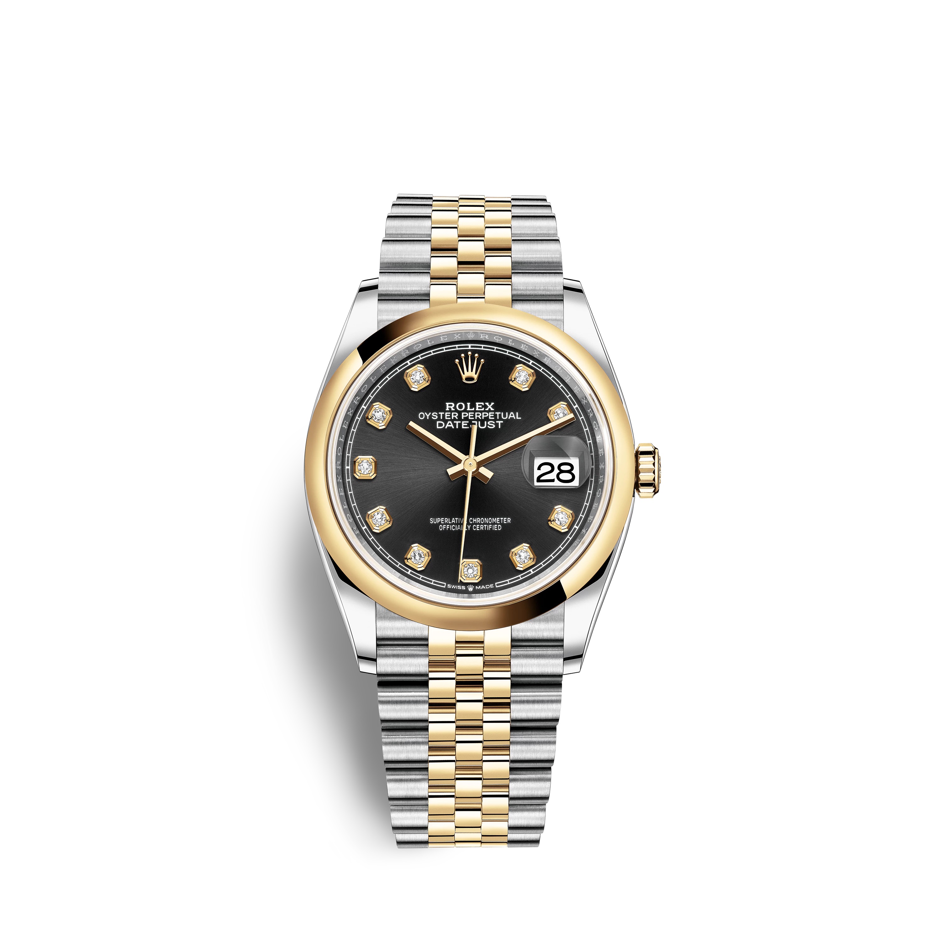 Datejust 36 126203 Gold & Stainless Steel Watch (Black Set with Diamonds)