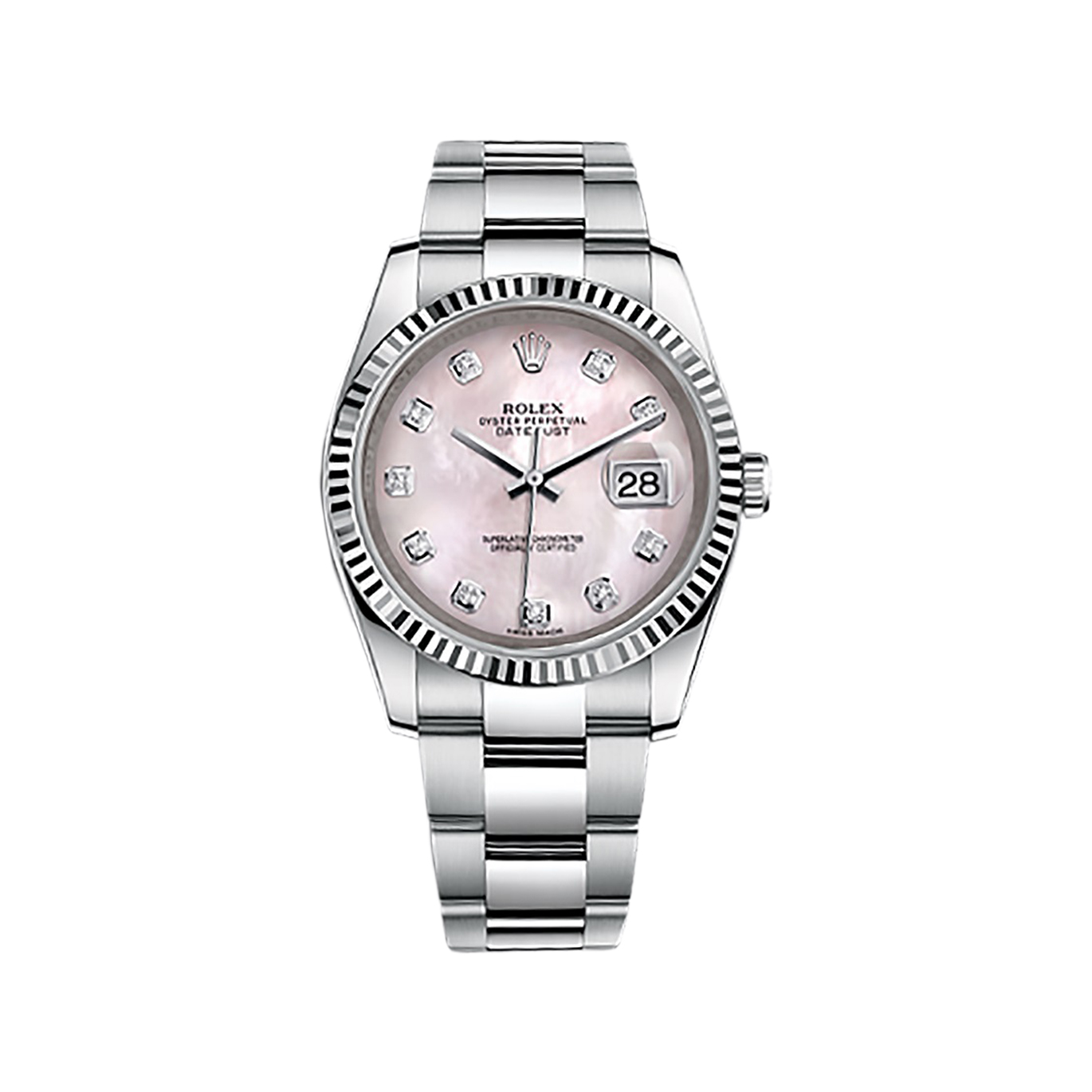 Datejust 36 116234 White Gold & Stainless Steel Watch (Pink Mother-of-Pearl Set with Diamonds)