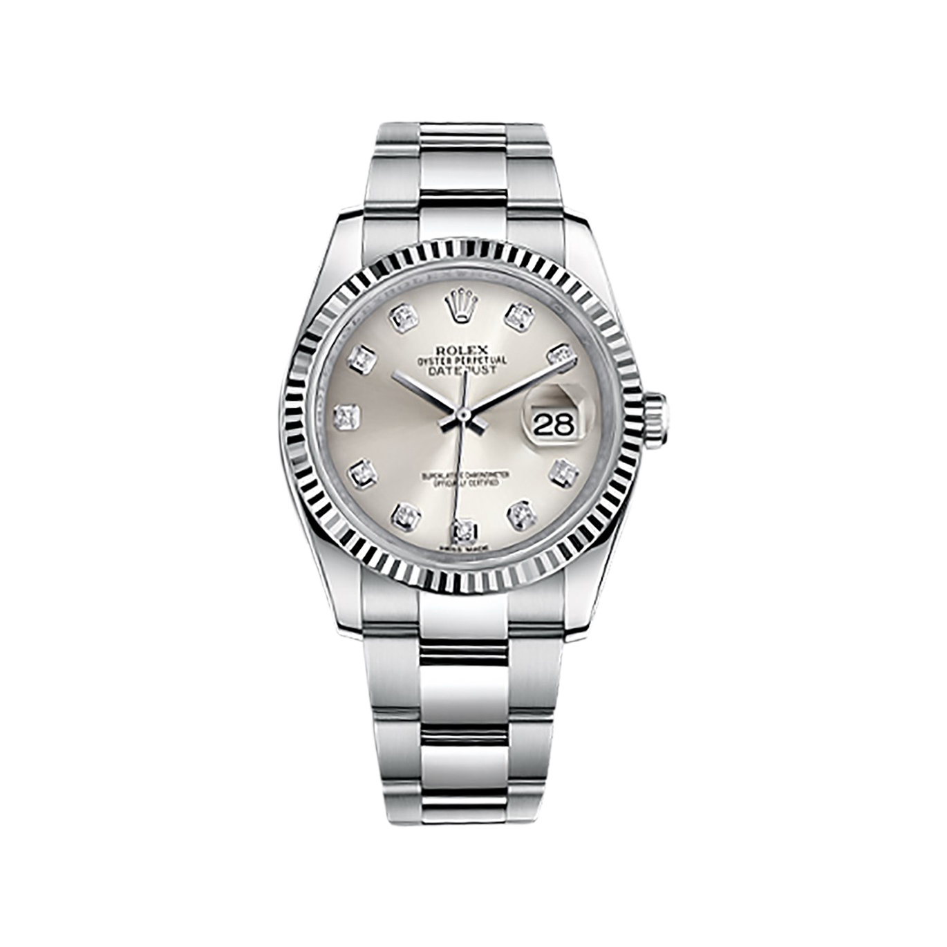 Datejust 36 116234 White Gold & Stainless Steel Watch (Silver Set with Diamonds) - Click Image to Close