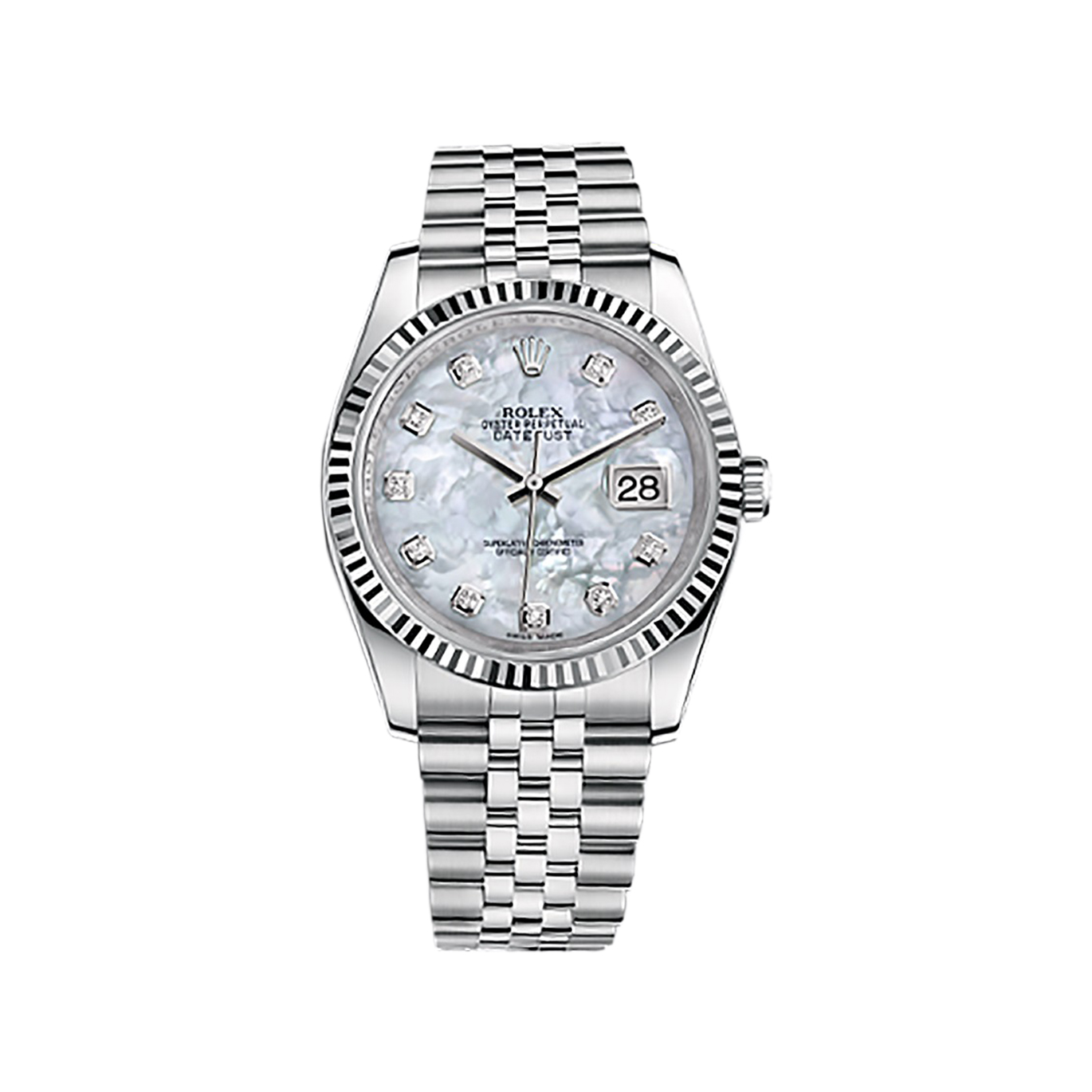 Datejust 36 116234 White Gold & Stainless Steel Watch (White Mother-of-Pearl Set with Diamonds)