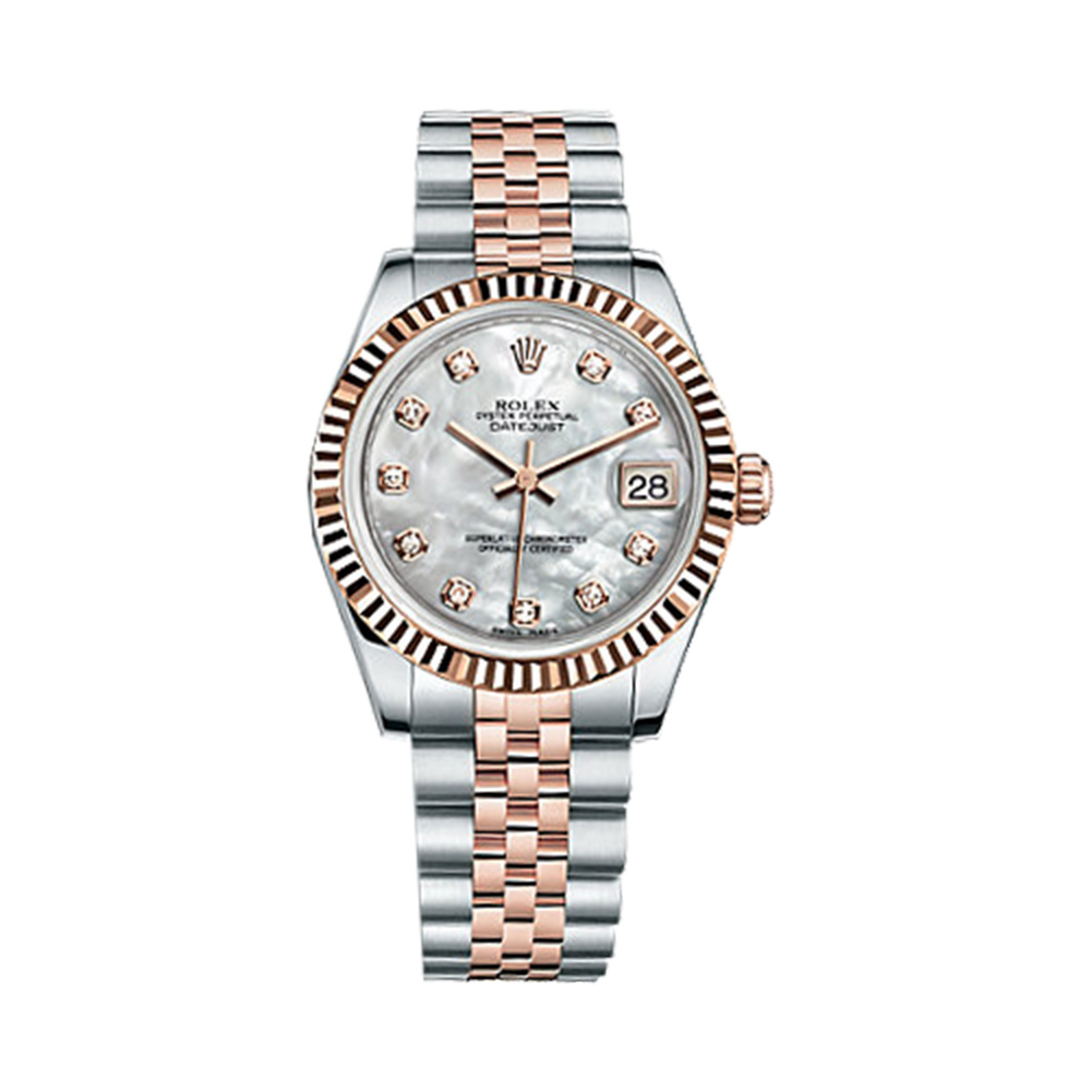 Datejust 31 178271 Rose Gold & Stainless Steel Watch (White Mother-of-Pearl Set with Diamonds) - Click Image to Close