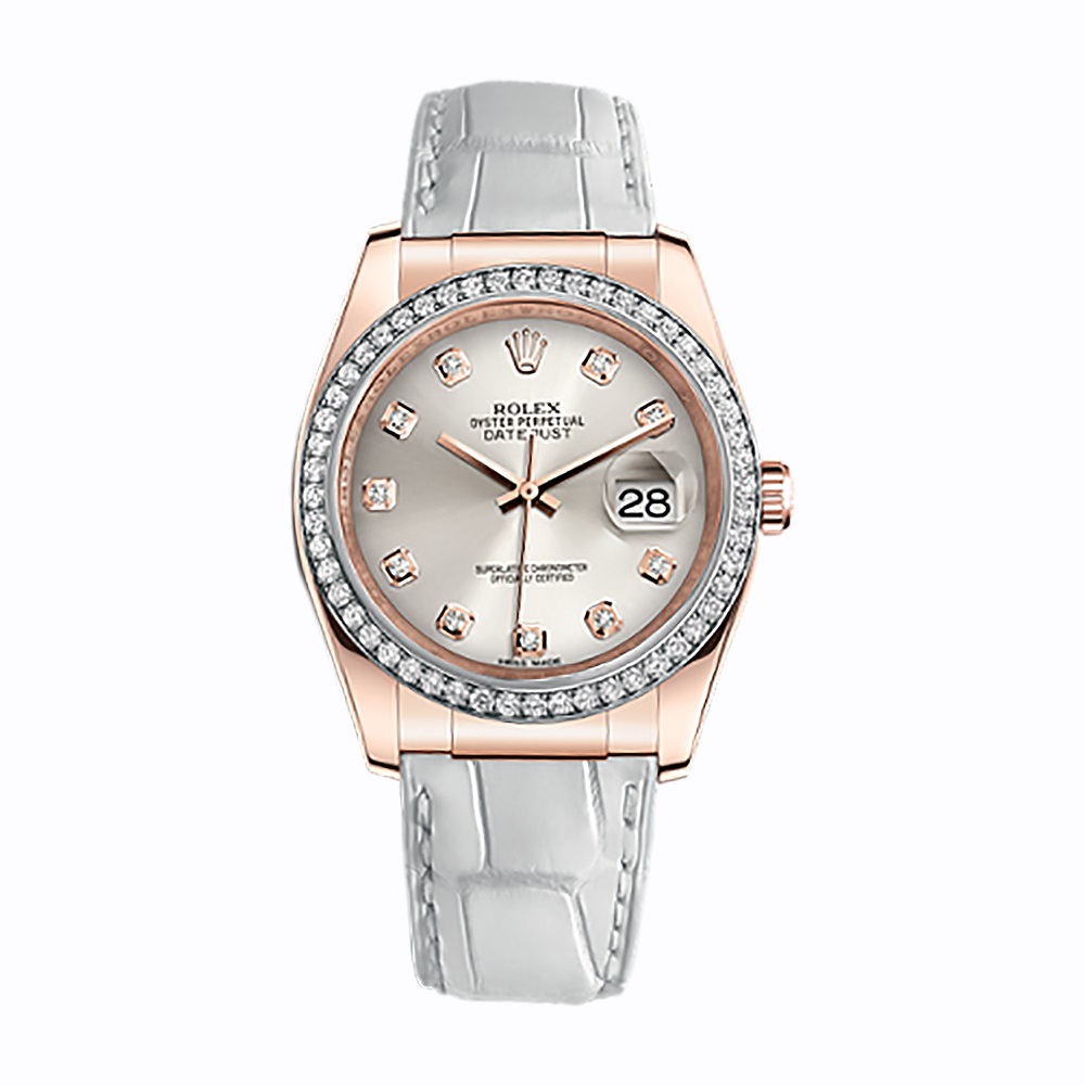 Datejust 36 116185 Rose Gold Watch (Silver Set with Diamonds) - Click Image to Close