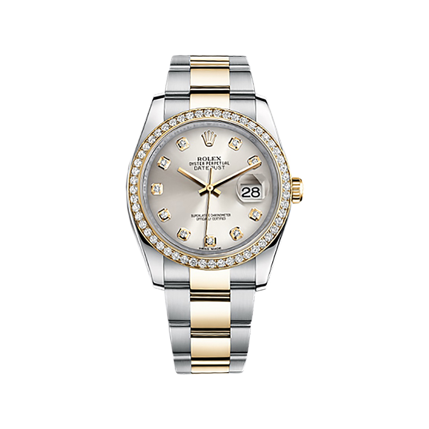 Datejust 36 116243 Gold & Stainless Steel Watch (Silver Set with Diamonds)