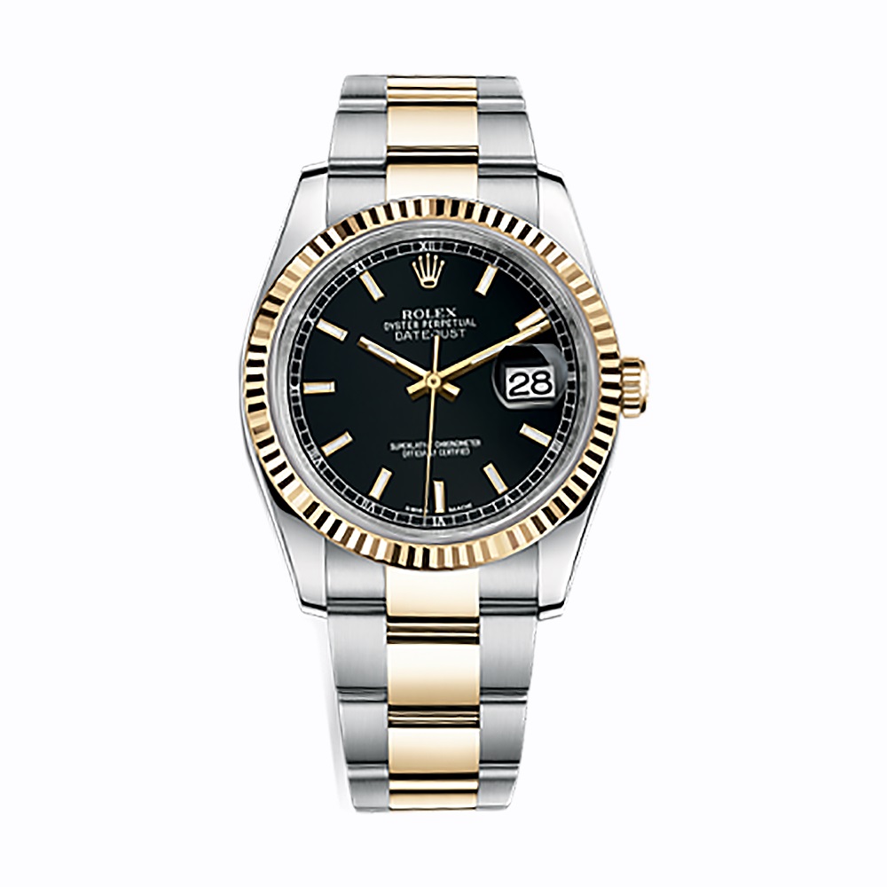 Datejust 36 116233 Gold & Stainless Steel Watch (Black) - Click Image to Close