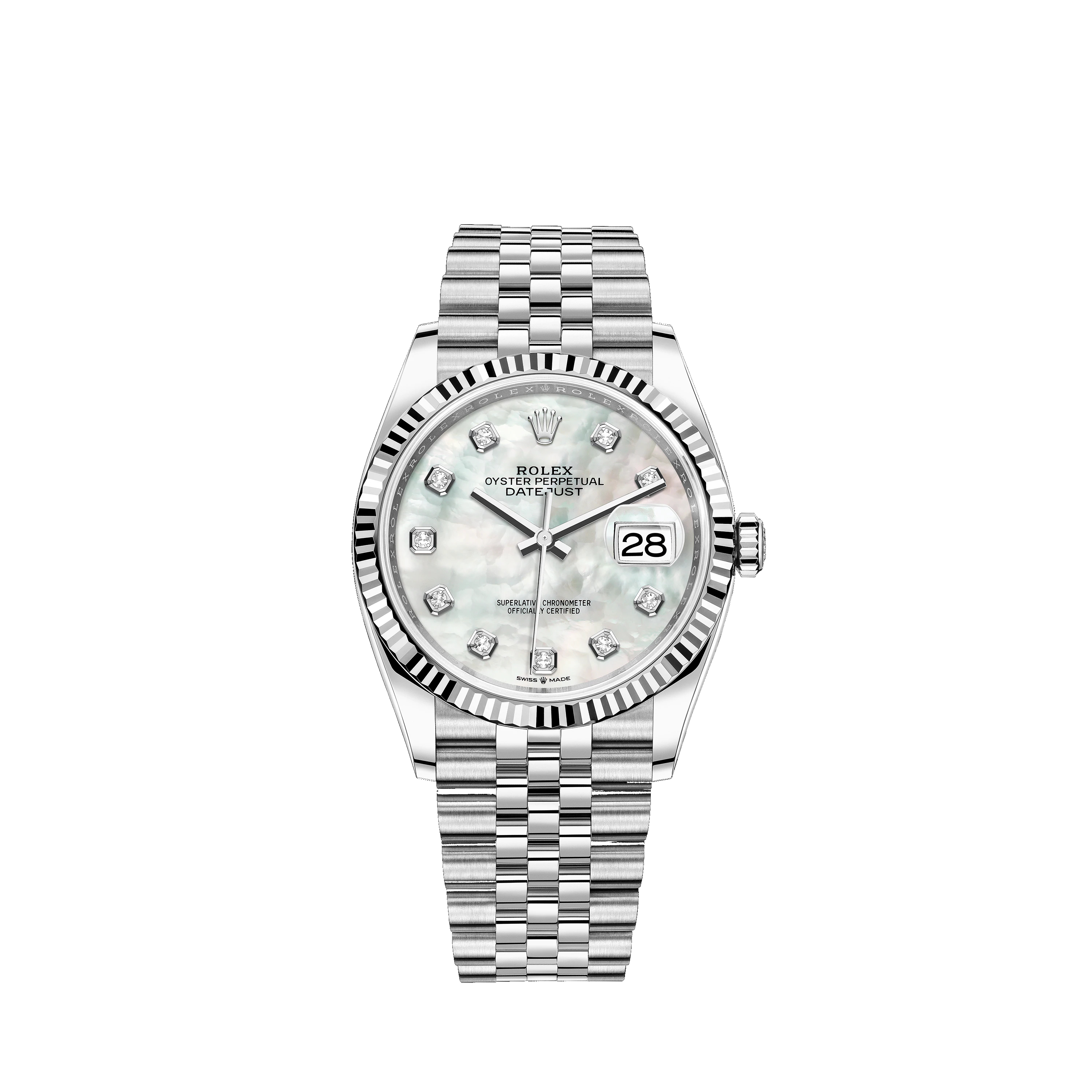 Datejust 36 126234 White Gold & Stainless Steel Watch (White Mother-of-Pearl Set with Diamonds)