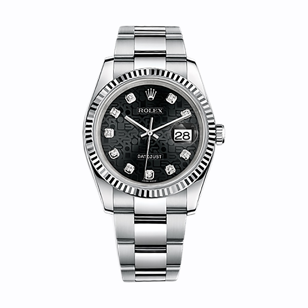 Datejust 36 116234 White Gold & Stainless Steel Watch (Black Jubilee Design Set with Diamonds)