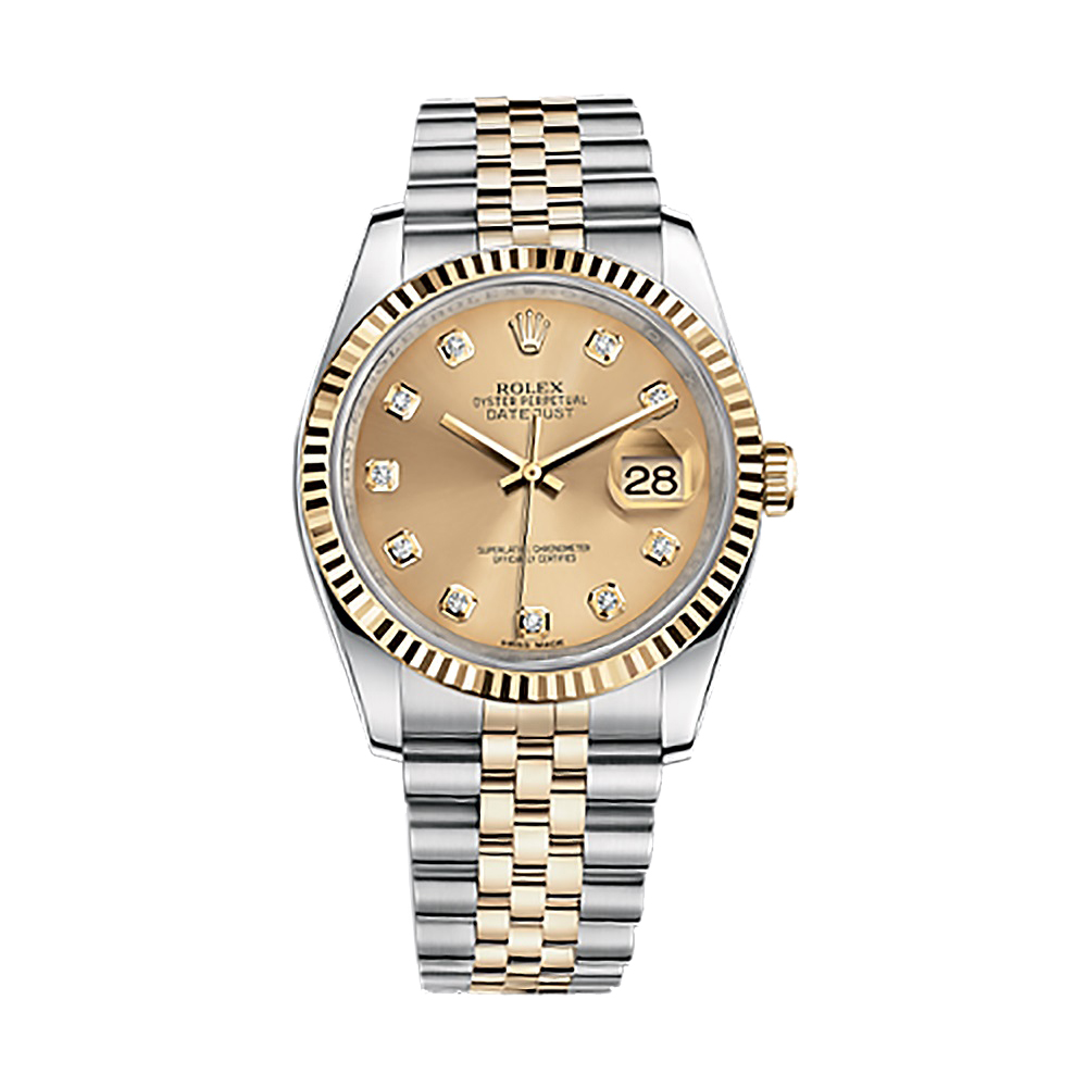 Datejust 36 116233 Gold & Stainless Steel Watch (Champagne Set with Diamonds) - Click Image to Close