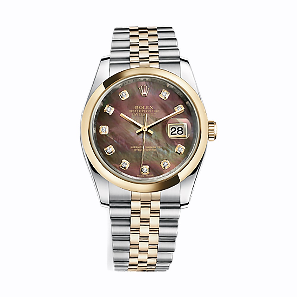 Datejust 36 116203 Gold & Stainless Steel Watch (Black Mother-of-Pearl Set with Diamonds)