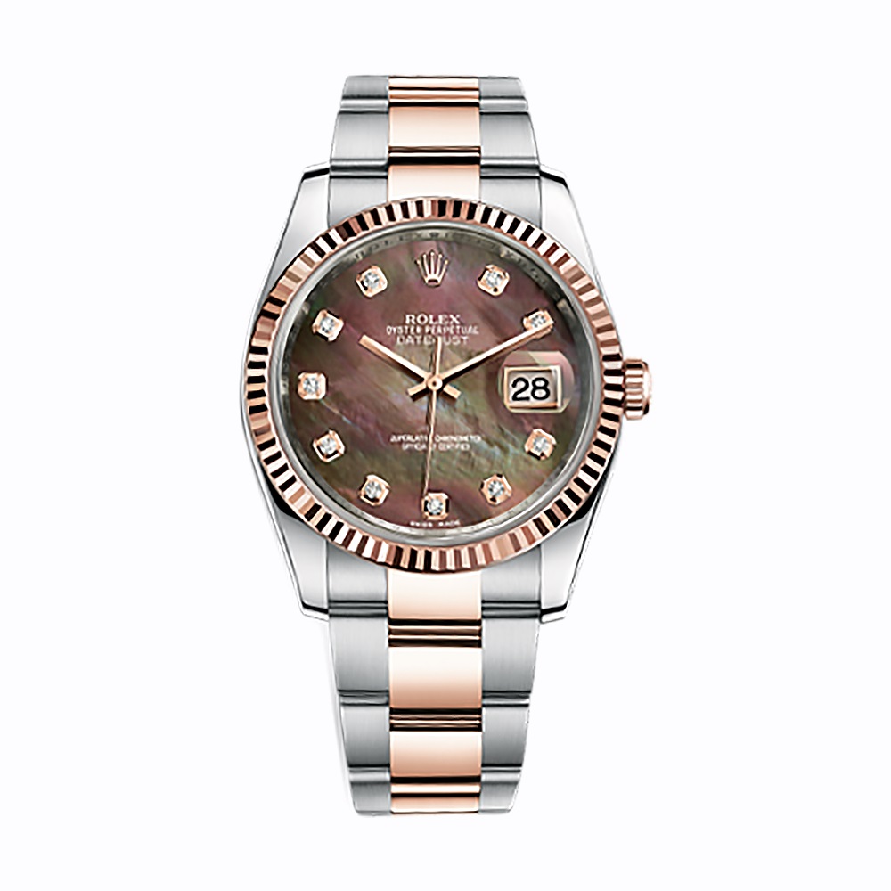 Datejust 36 116231 Rose Gold & Stainless Steel Watch (Black Mother-of-Pearl Set with Diamonds)