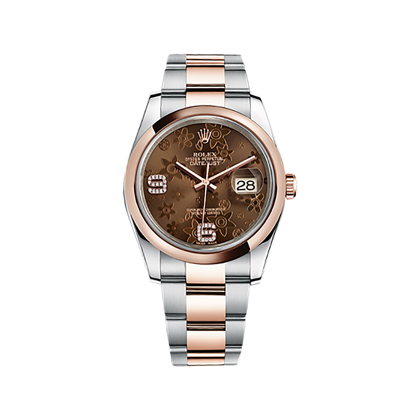 Datejust 36 116201 Rose Gold & Stainless Steel Watch (Chocolate Floral Motif Set with Diamonds) - Click Image to Close