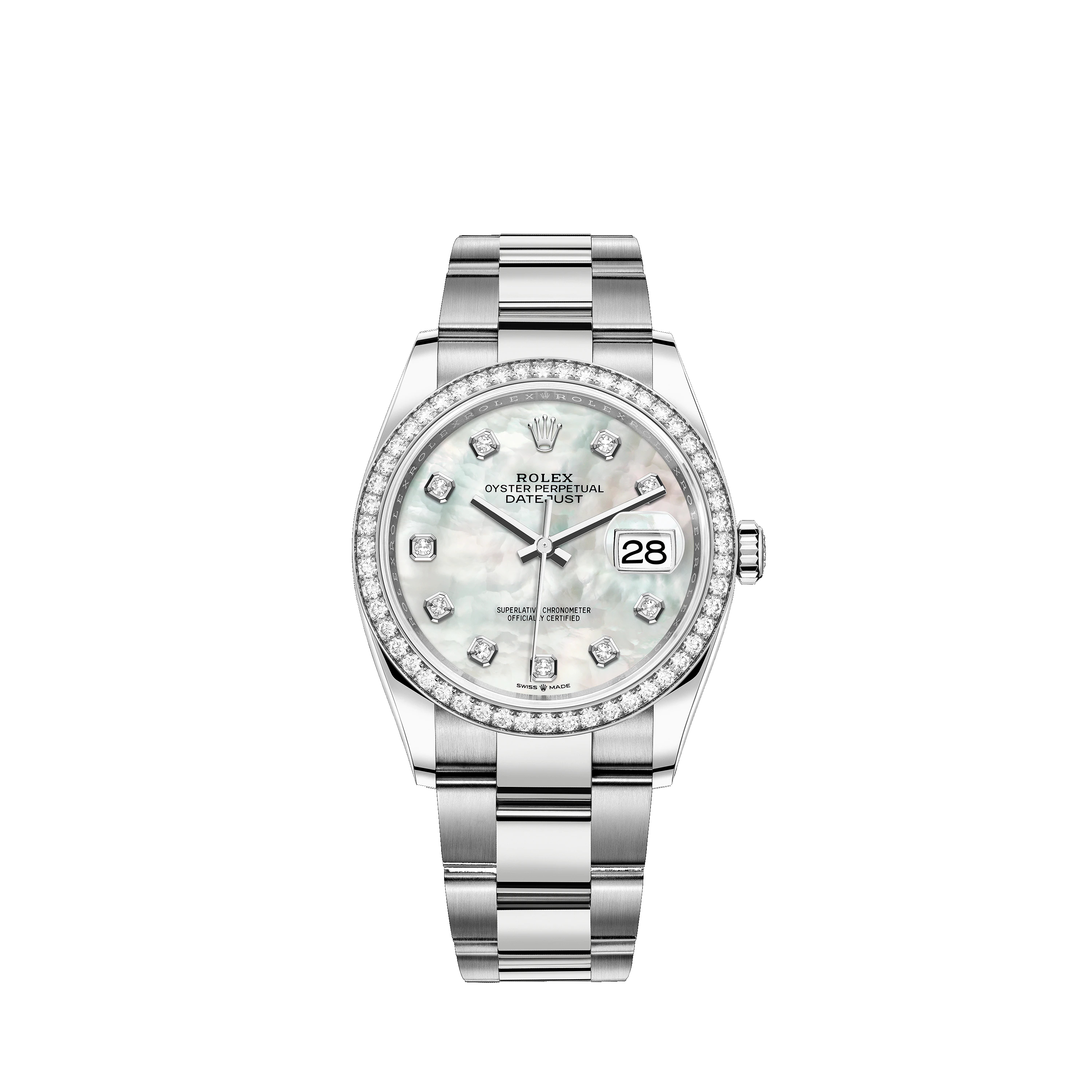 Datejust 36 126284RBR White Gold, Stainless Steel & Diamonds Watch (White Mother-of-Pearl Set with Diamonds) - Click Image to Close