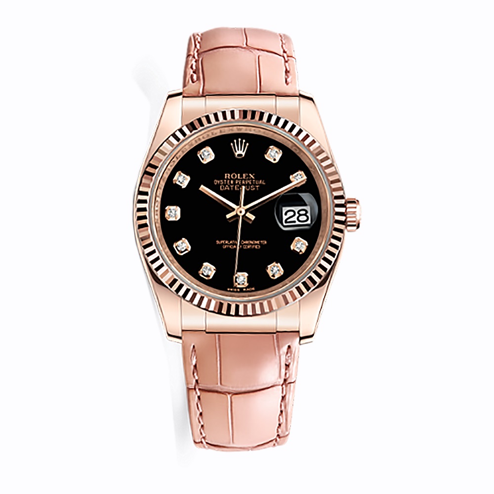 Datejust 36 116135 Rose Gold Watch (Black Set with Diamonds)