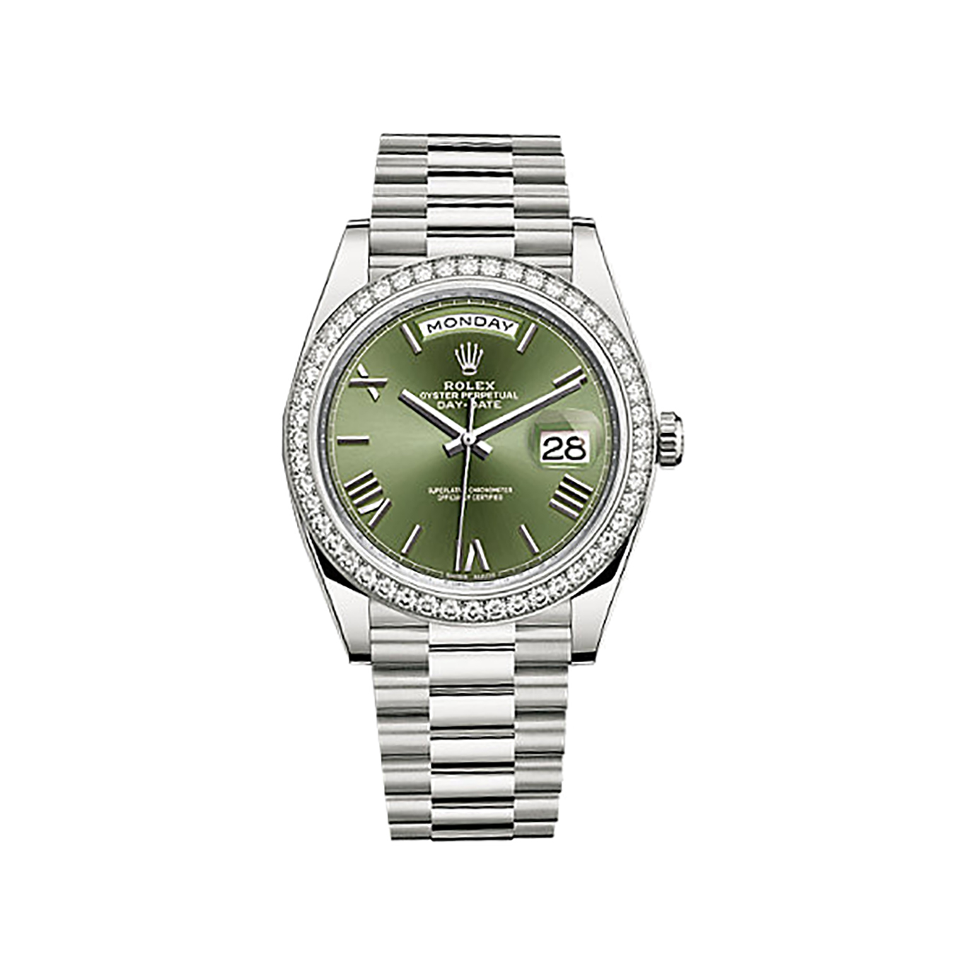 Day-Date 40 228349RBR White Gold & Diamonds Watch (Olive Green)