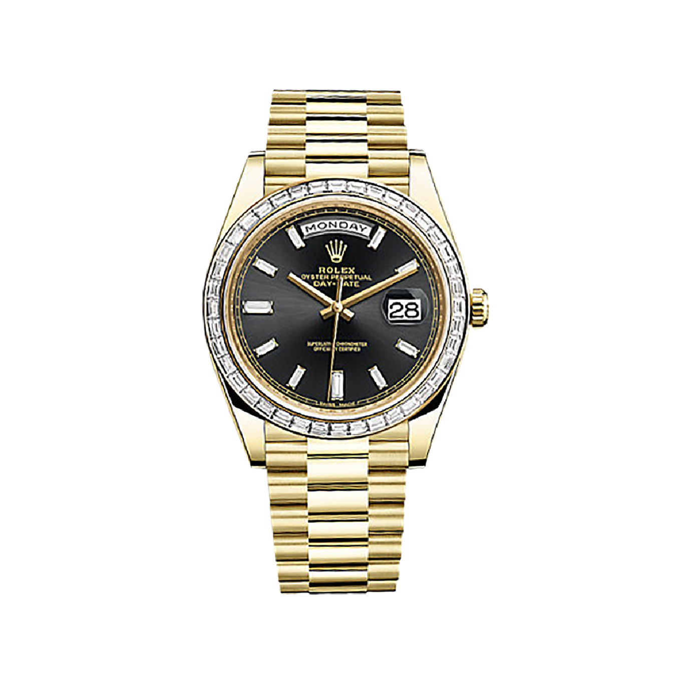 Day-Date 40 228398TBR Gold Watch (Black Set with Diamonds) - Click Image to Close