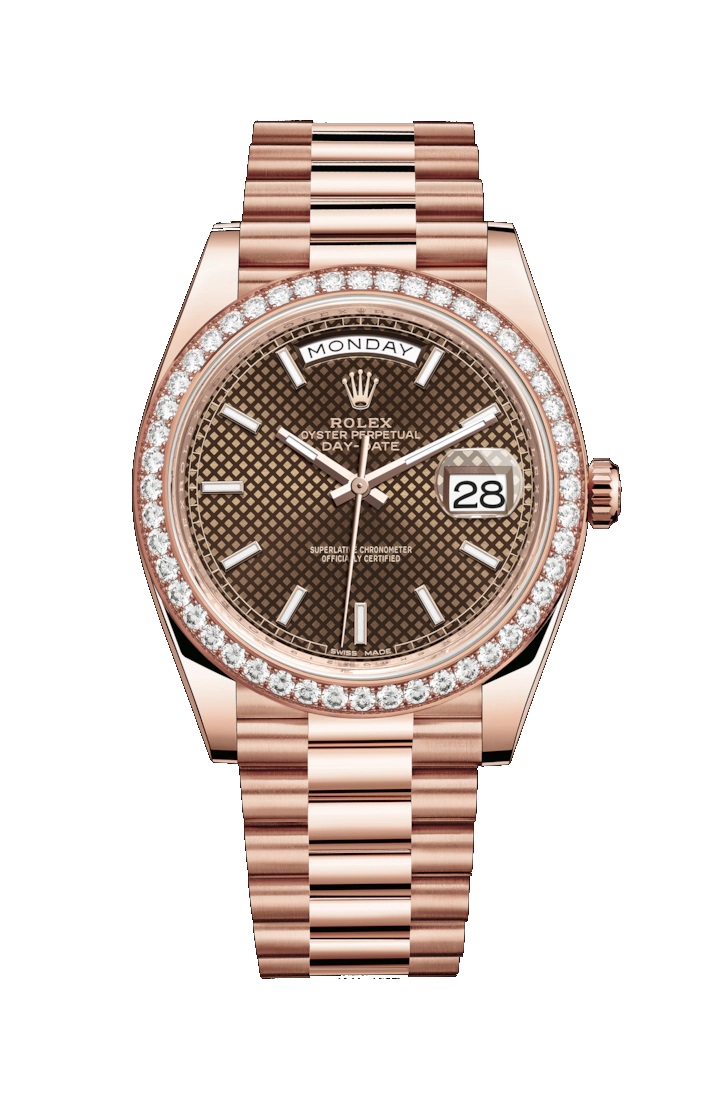 Day-Date 40 228345RBR Rose Gold & Diamonds Watch (Chocolate, Diagonal Motif)
