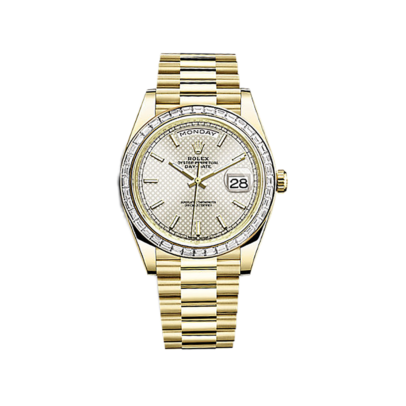 Day-Date 40 228398TBR Gold & Diamonds Watch (Silver, Diagonal Motif)