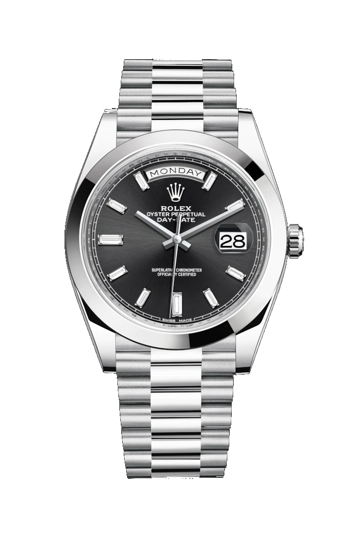 Day-Date 40 228206 Platinum Watch (Black Set with Diamonds) - Click Image to Close