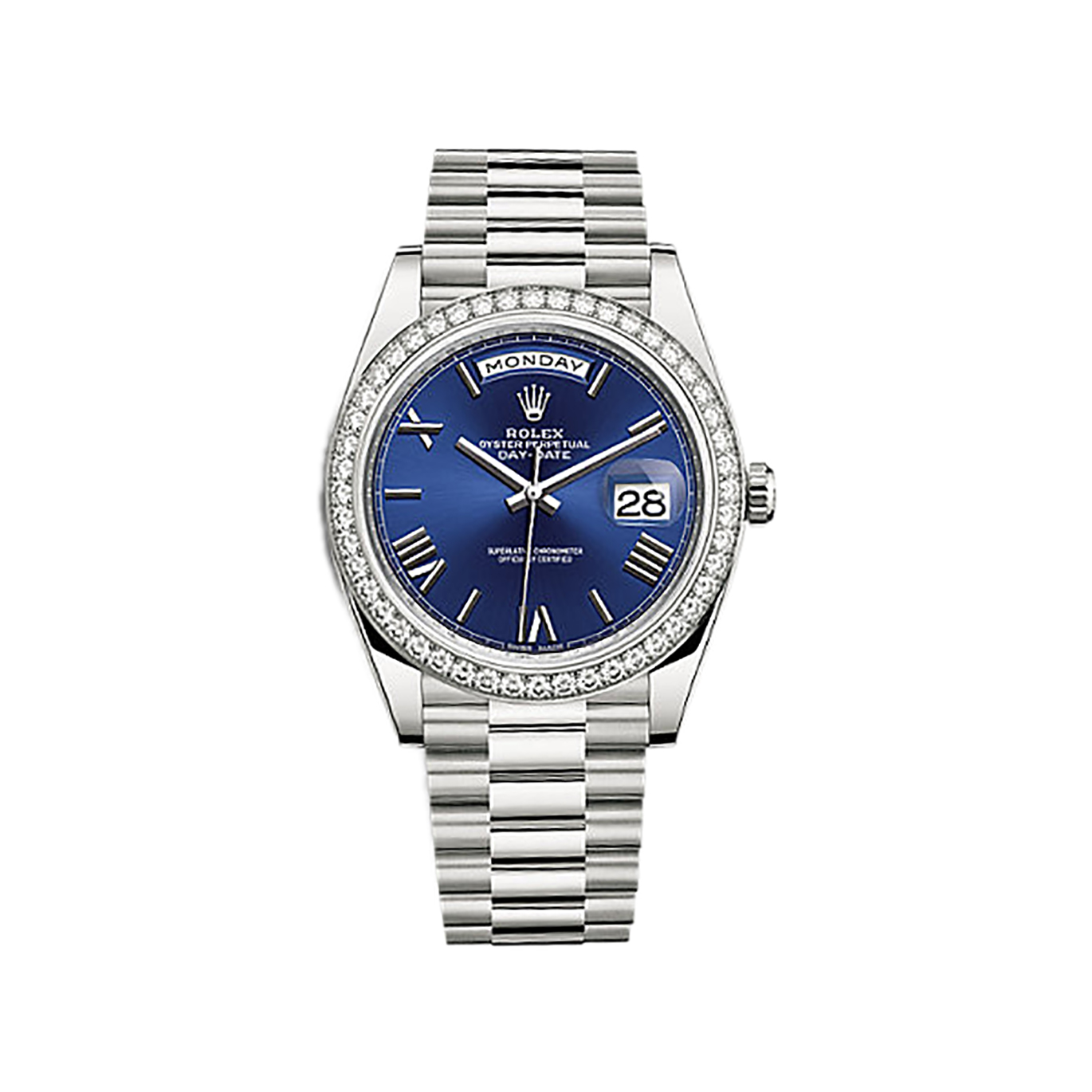 Day-Date 40 228349RBR White Gold & Diamonds Watch (Blue)