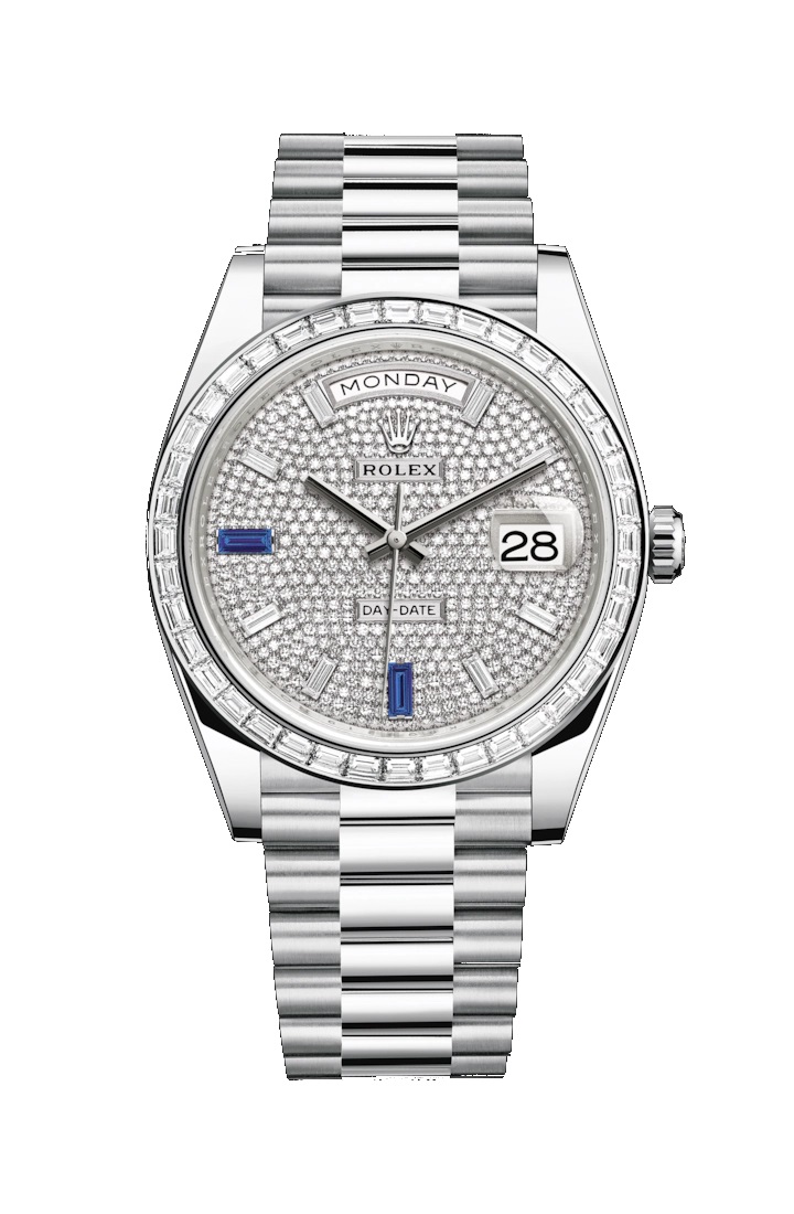 Day-Date 40 228396TBR Platinum & Diamonds Watch (Paved with Diamonds and Sapphires) - Click Image to Close
