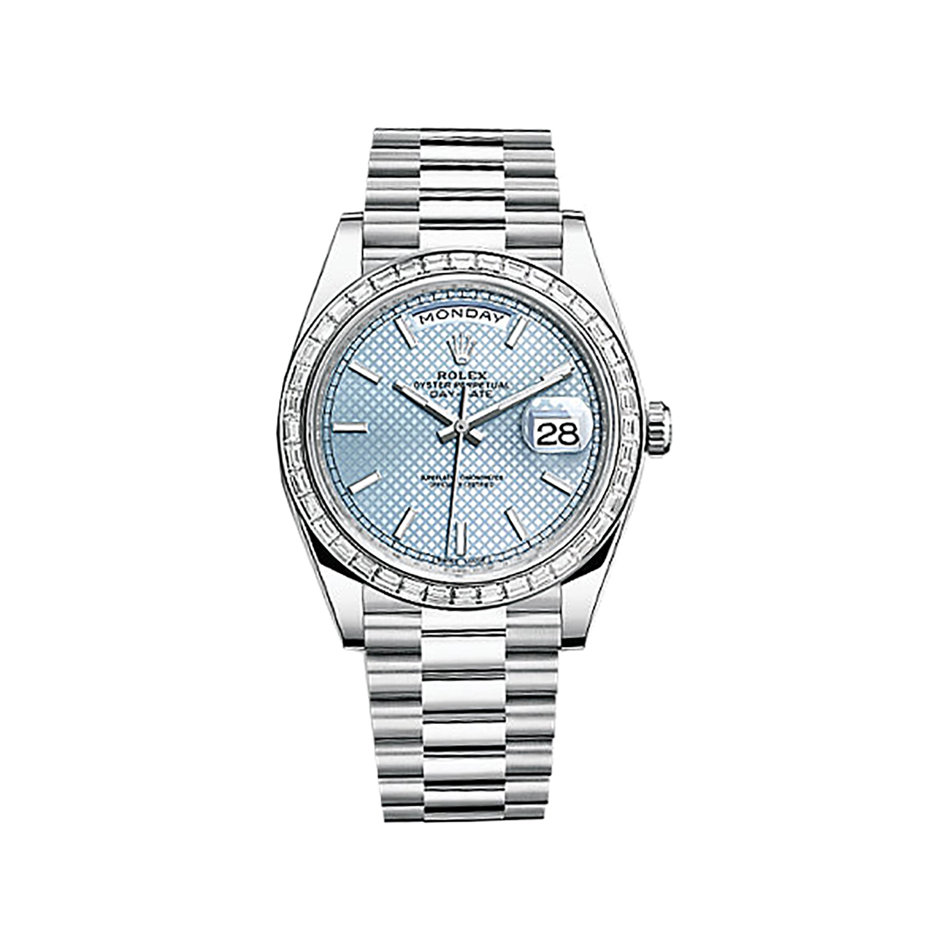 Day-Date 40 228396TBR Platinum & Diamonds Watch (Ice Blue, Diagonal Motif)