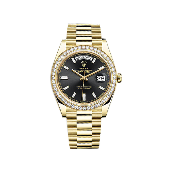 Day-Date 40 228348RBR Gold & Diamonds Watch (Black Set with Diamonds) - Click Image to Close