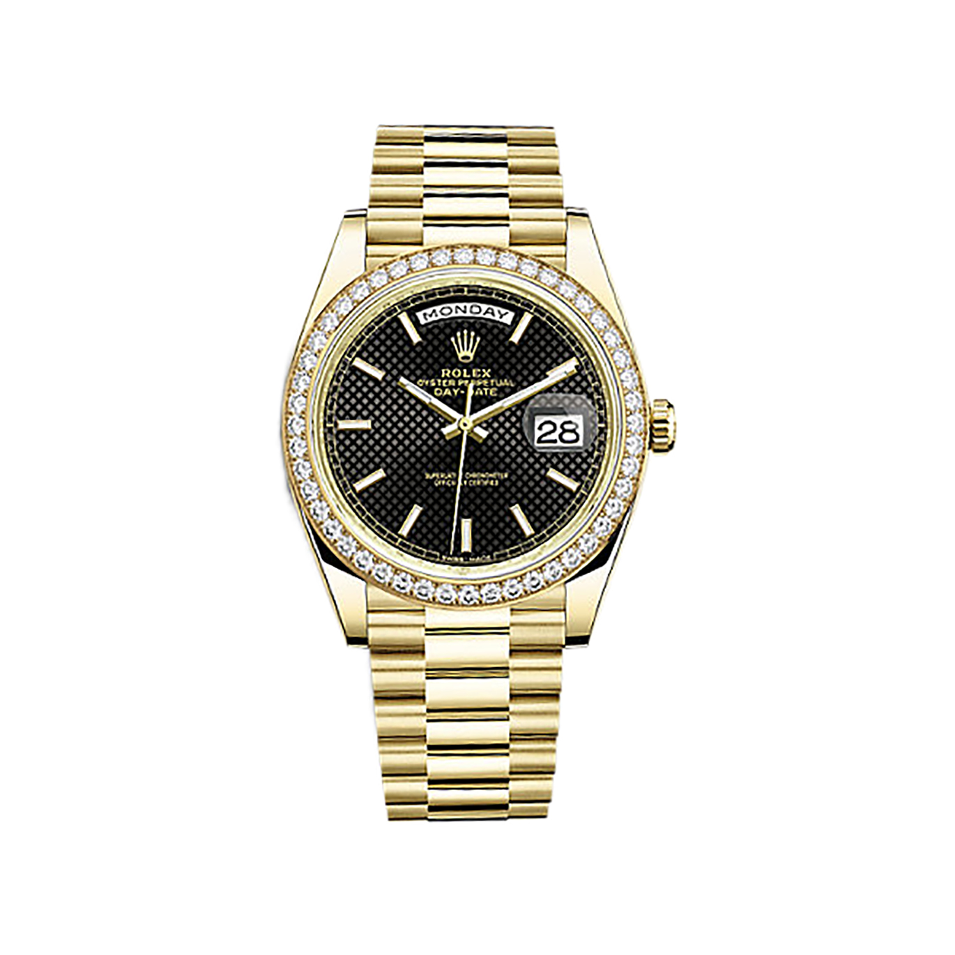 Day-Date 40 228348RBR Gold & Diamonds Watch (Black, Diagonal Motif)
