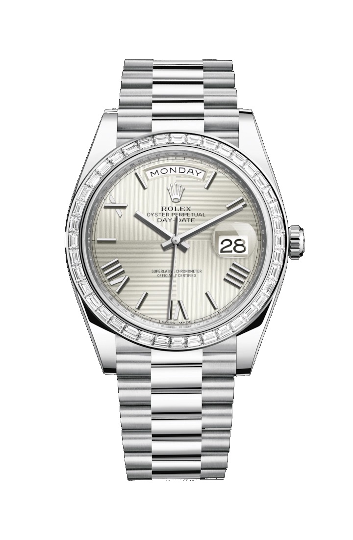 Day-Date 40 228396TBR Platinum & Diamonds Watch (Silver, Quadrant Motif)