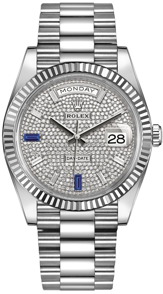 Day-Date 40 228239 White Gold Watch (Paved with Diamonds and Sapphires) - Click Image to Close
